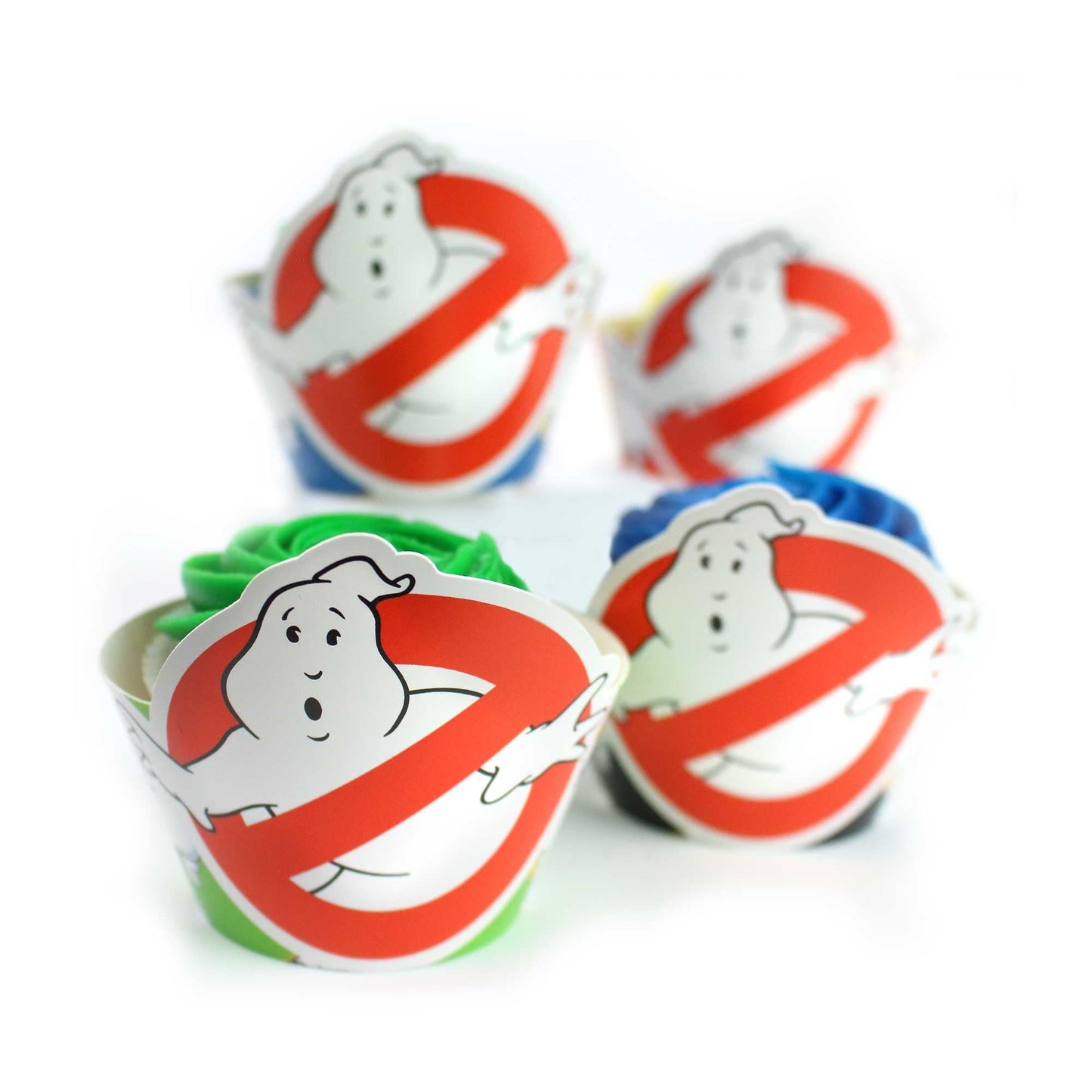 Ghostbusters Cupcake Wrappers - Set of 12 Durable Paper Iconic No-Ghost and Stay Puft Designs Great for a Birthday Party Celebration Viewing Party or Halloween