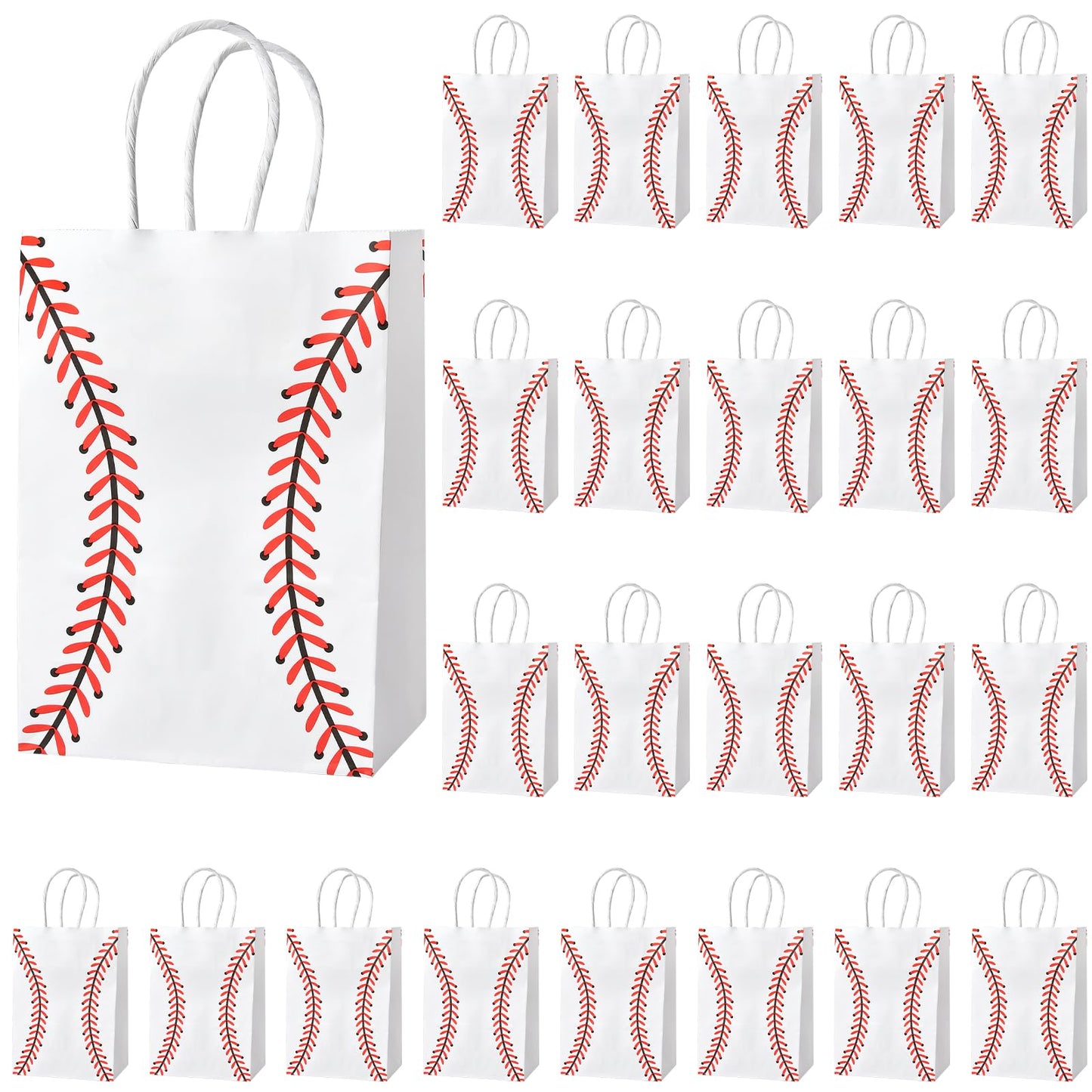 Baseball Kraft Goodie Bags with Handles – 25 Pack