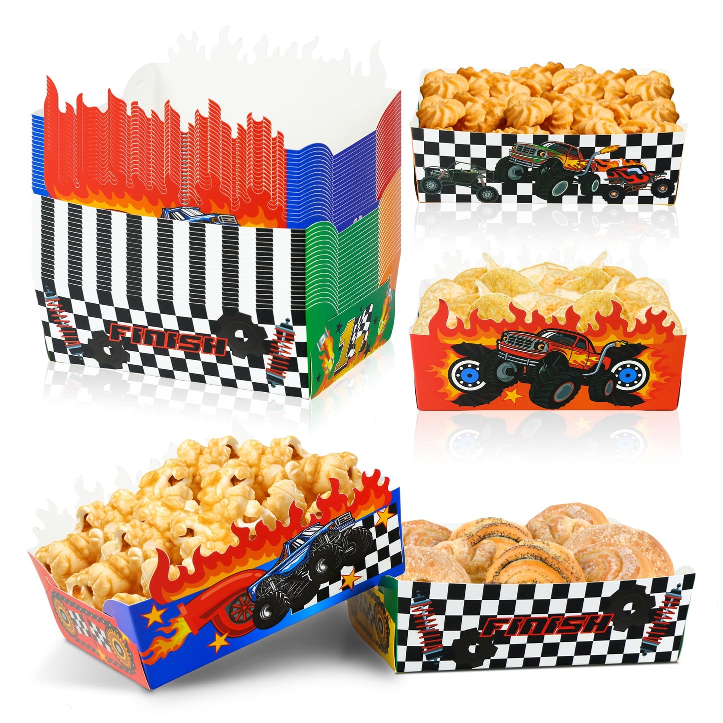 Monster Truck Paper Food Trays & Snack Bowls – 36 Pack