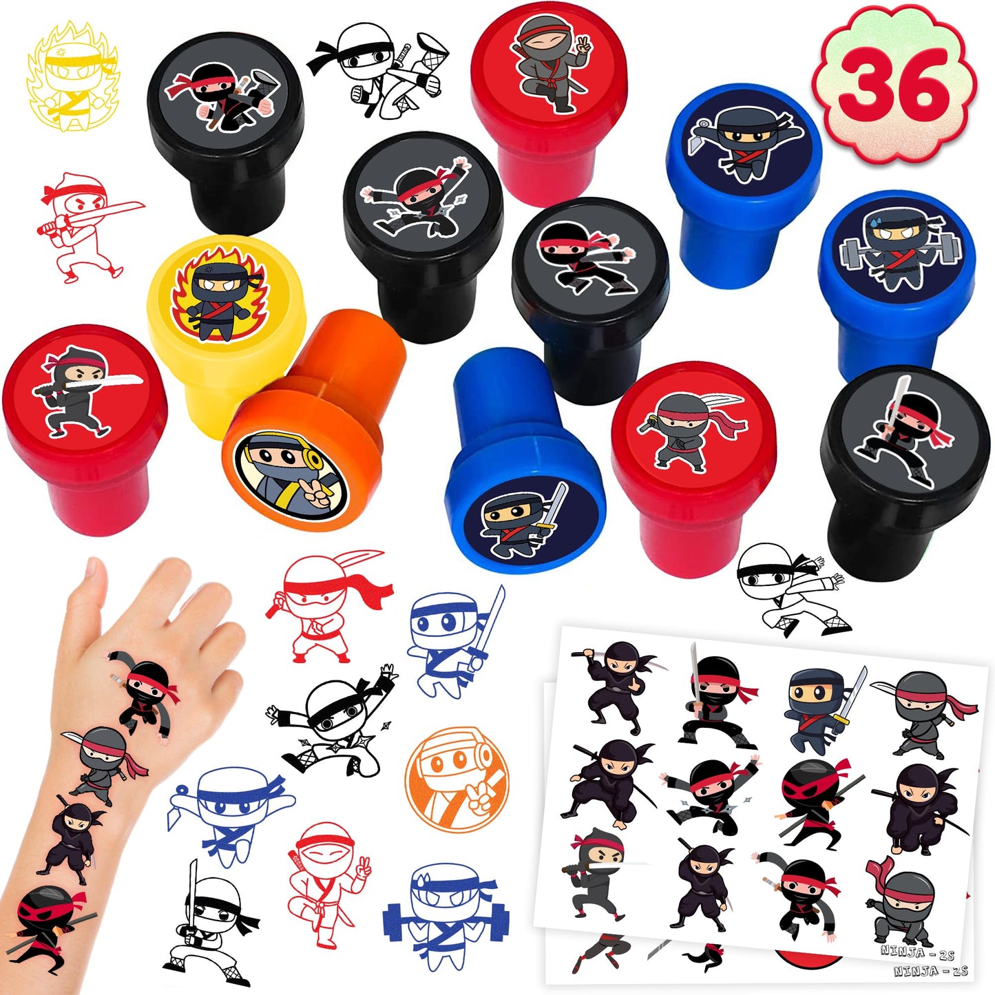 Ninja Party Favours Tattoos & Stamps Set – 36 Piece