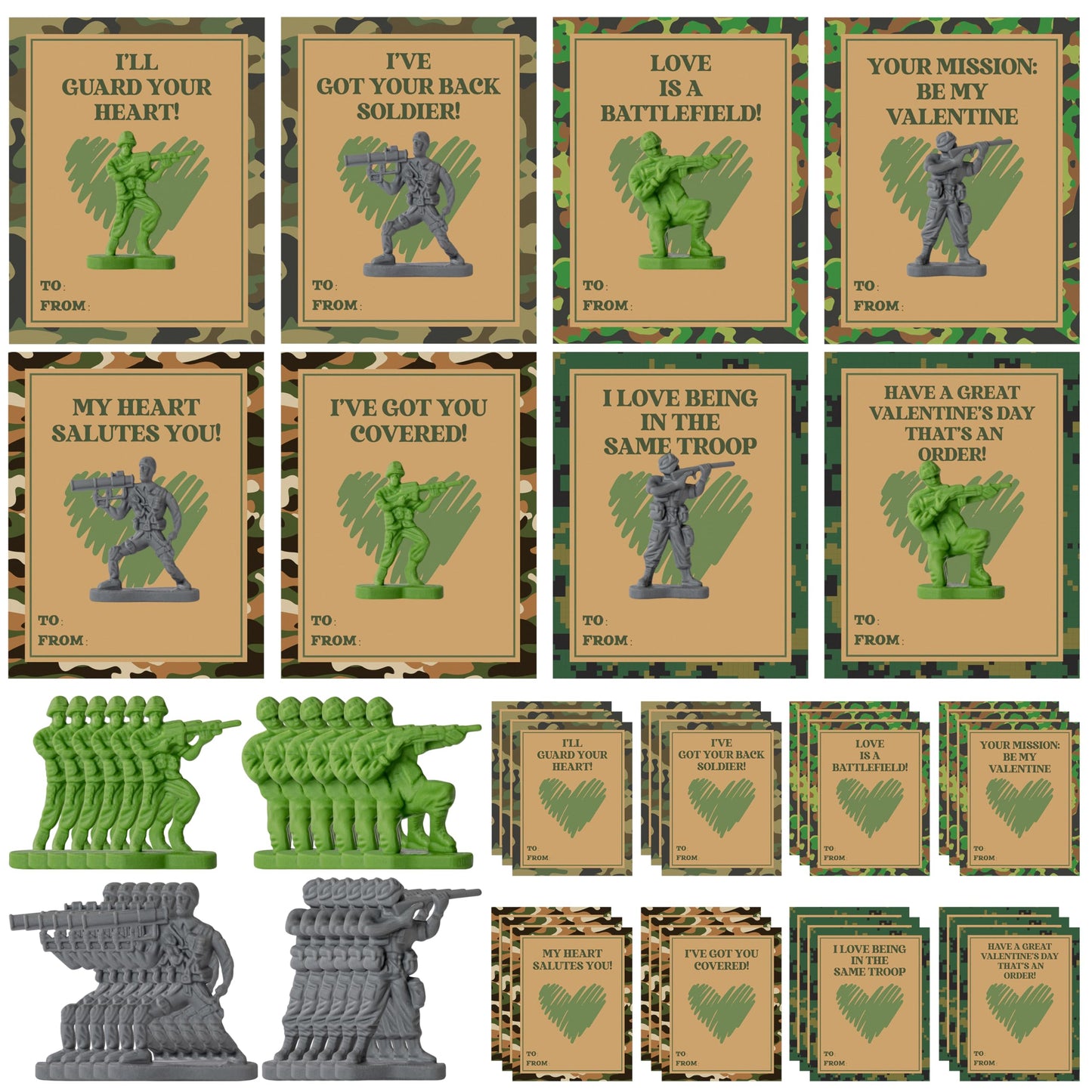 Valentine's Day Army Soldier Eraser Cards – 32 Pack