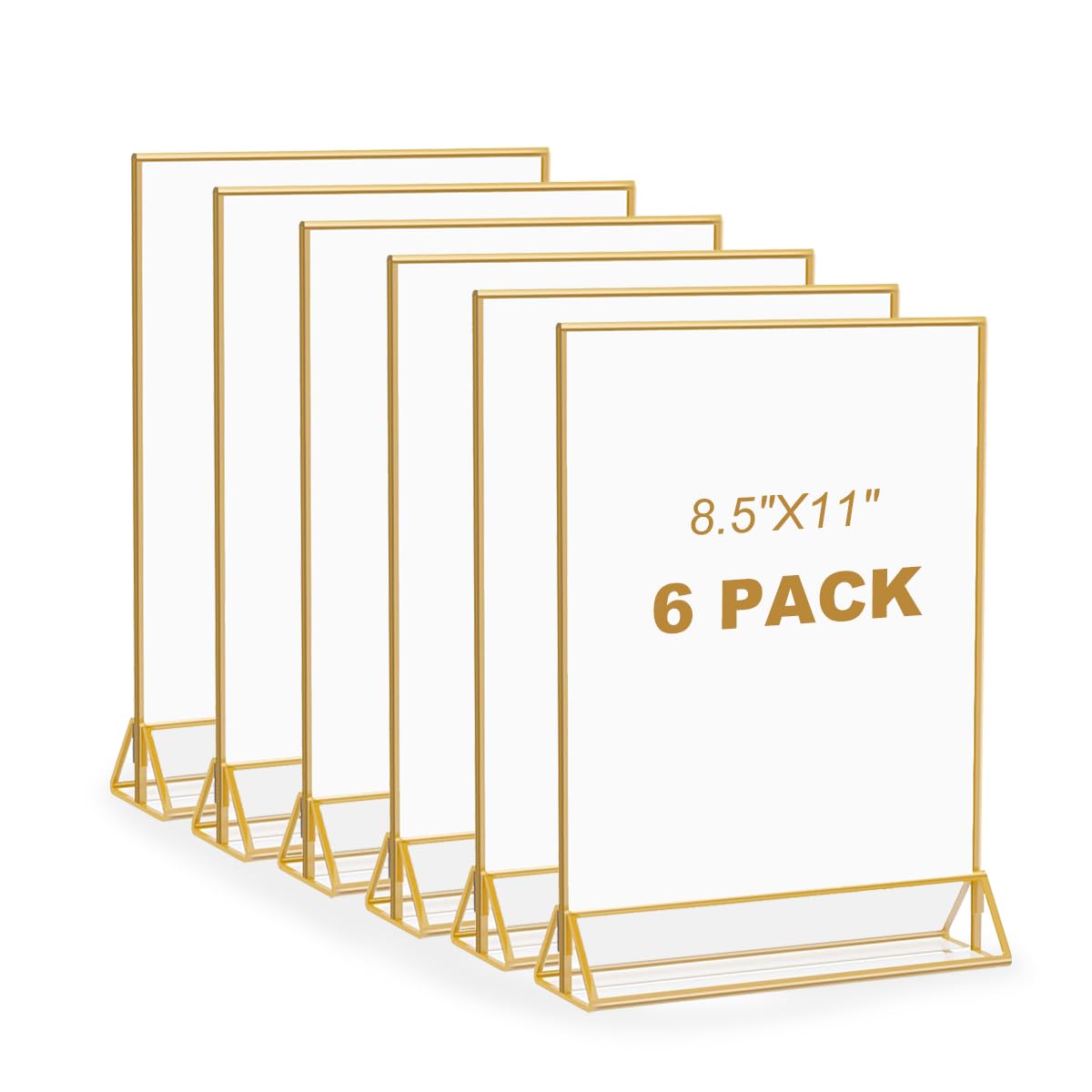 Gold Border Clear Acrylic Sign Holders 8.5 x 11 Inch – 6 Pack, Wedding Table Decor