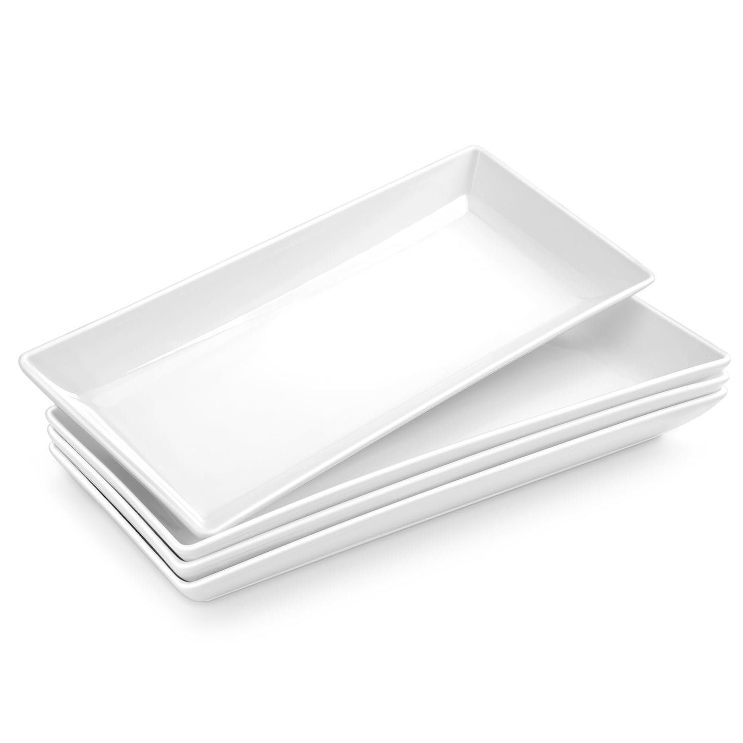 MALACASA Serving Platters Set of 4 Ceramic Serving Platters and Trays for Serving Food Rectangular Serving Trays for Party Large Serving Plates Party Serving Trays and Platters - 14 Inch White