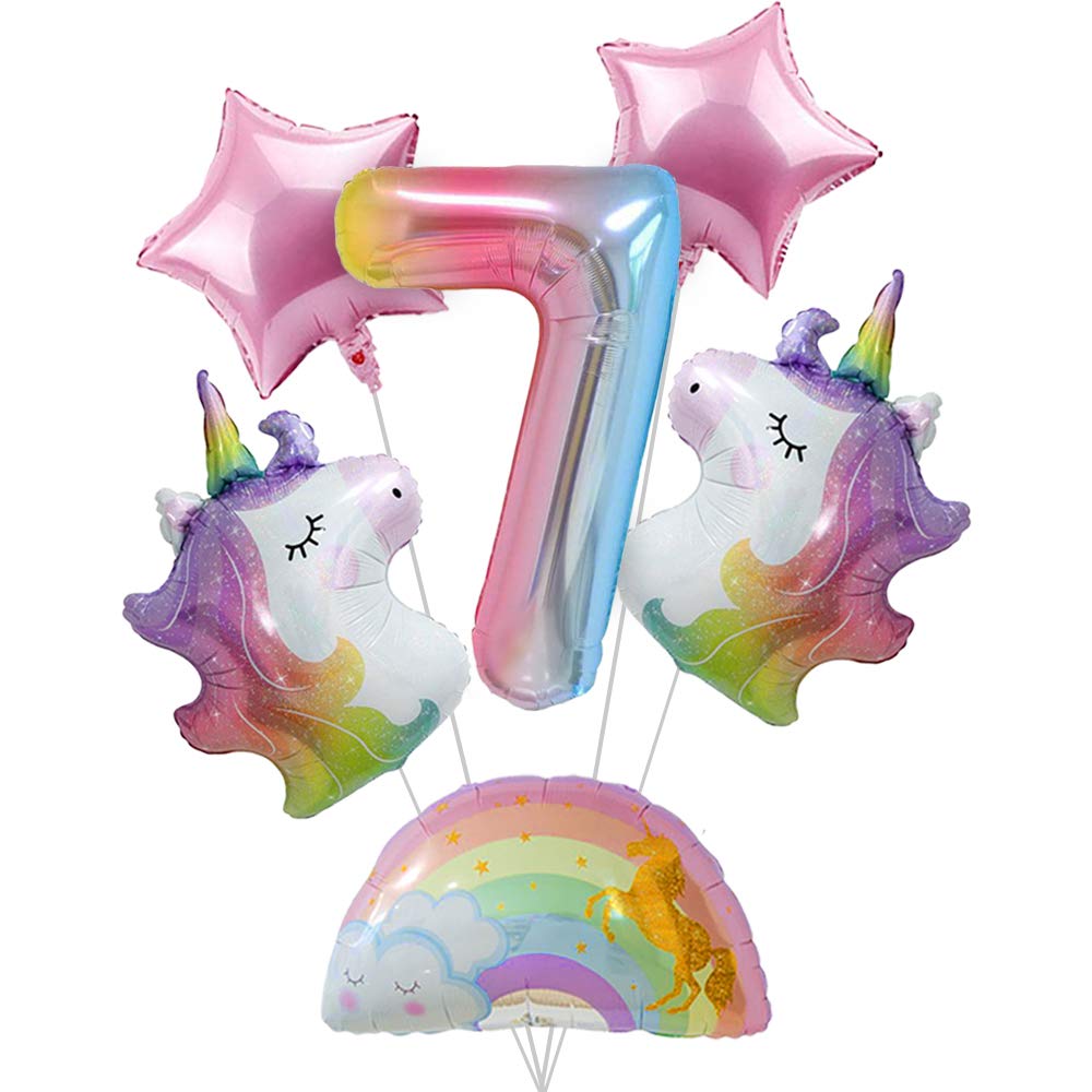 Unicorn 7th Birthday Balloon Bouquet – 6 Piece