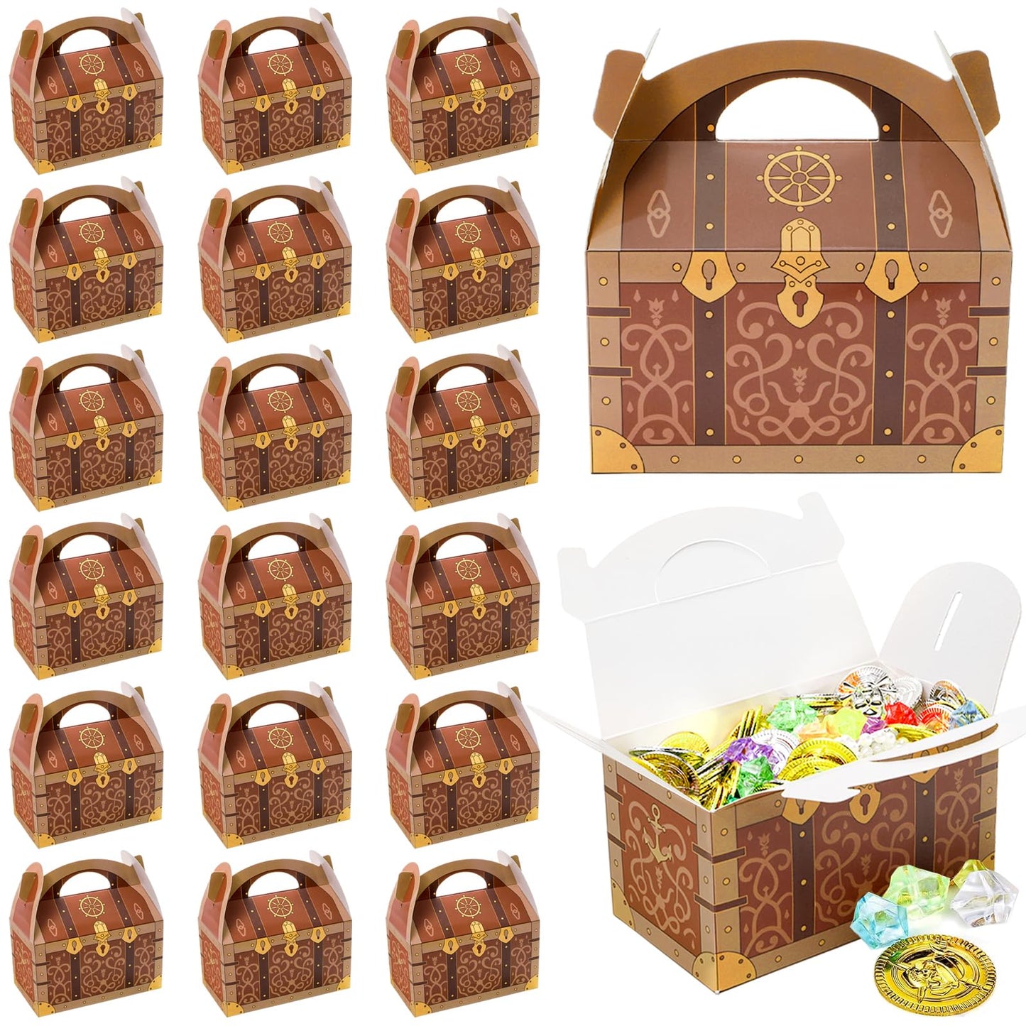 Pirate Treasure Chest Gable Treat Boxes with Handles – 36 Pack