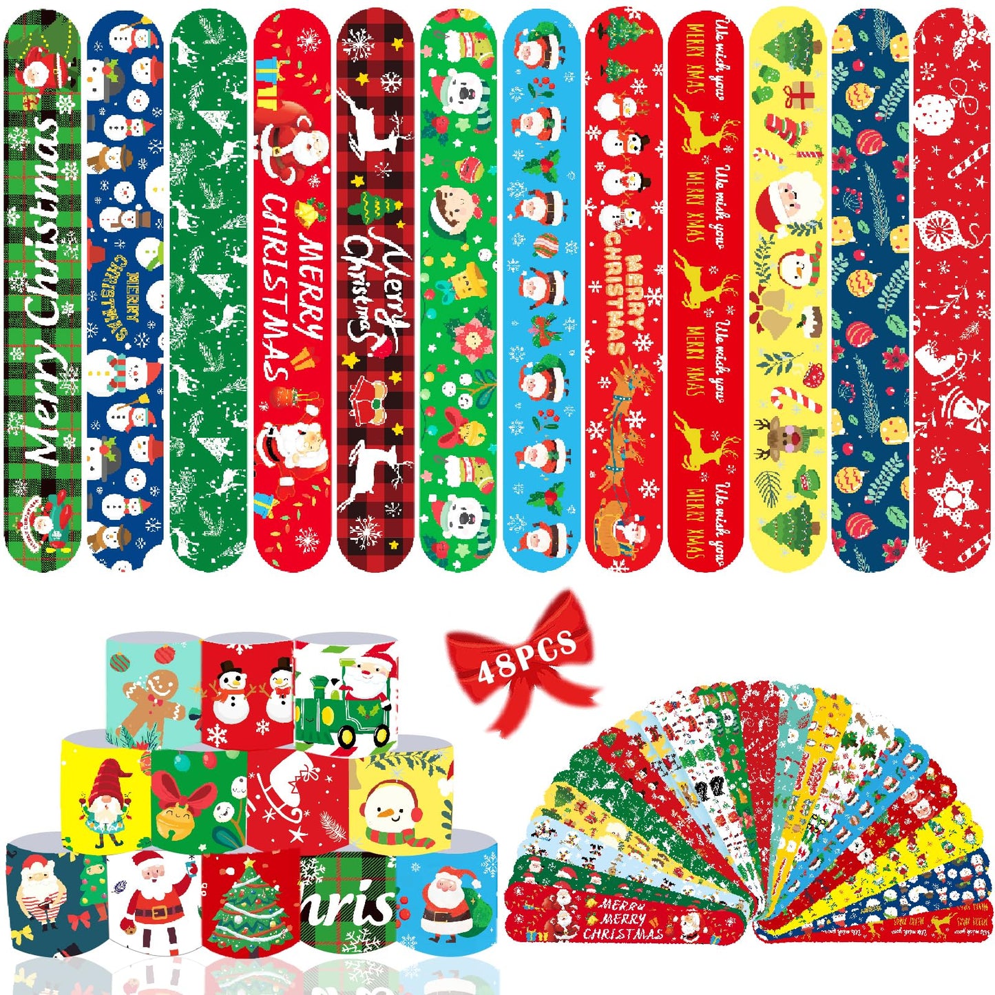 Christmas Snap Slap Bracelets Party Favours – 48 Pack