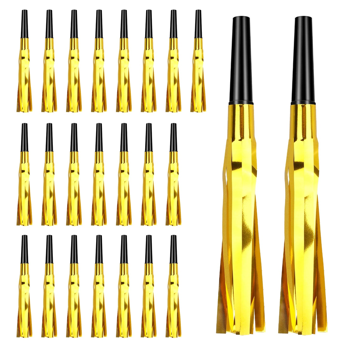 Gold Metallic Fringed Blowout Noise Makers - 24 ct
