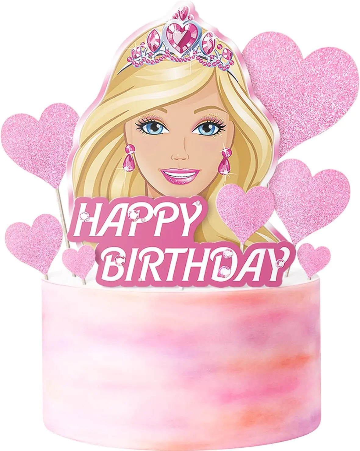 Pink Glitter Happy Birthday Cake Topper Set (11PCS)