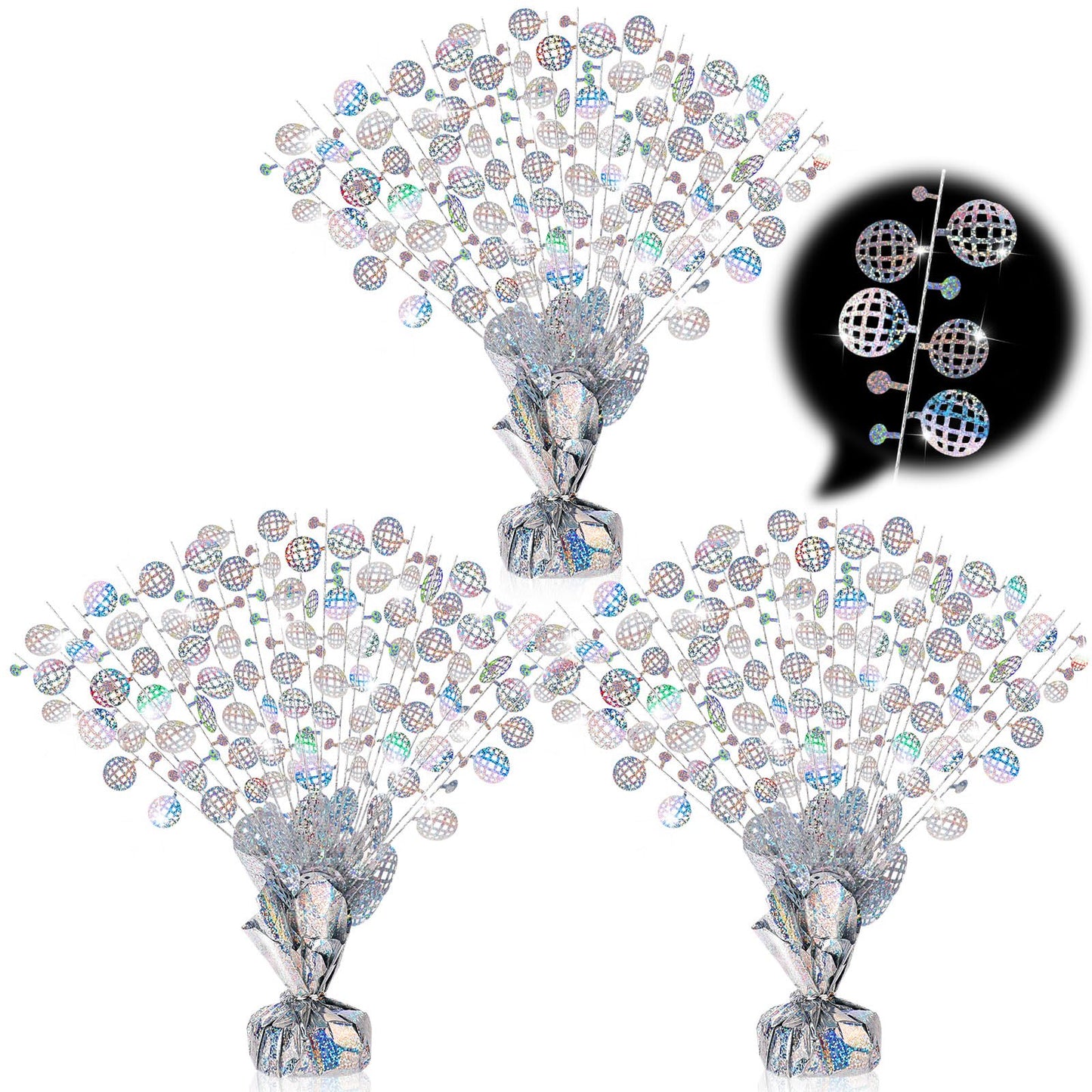 Silver Disco Ball Foil Spray Table Centrepieces – 3 Pack