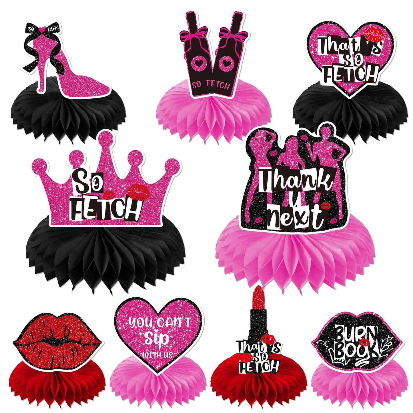 Pink Lip & Burn Book Coquette Honeycomb Table Centrepieces – 9 Piece