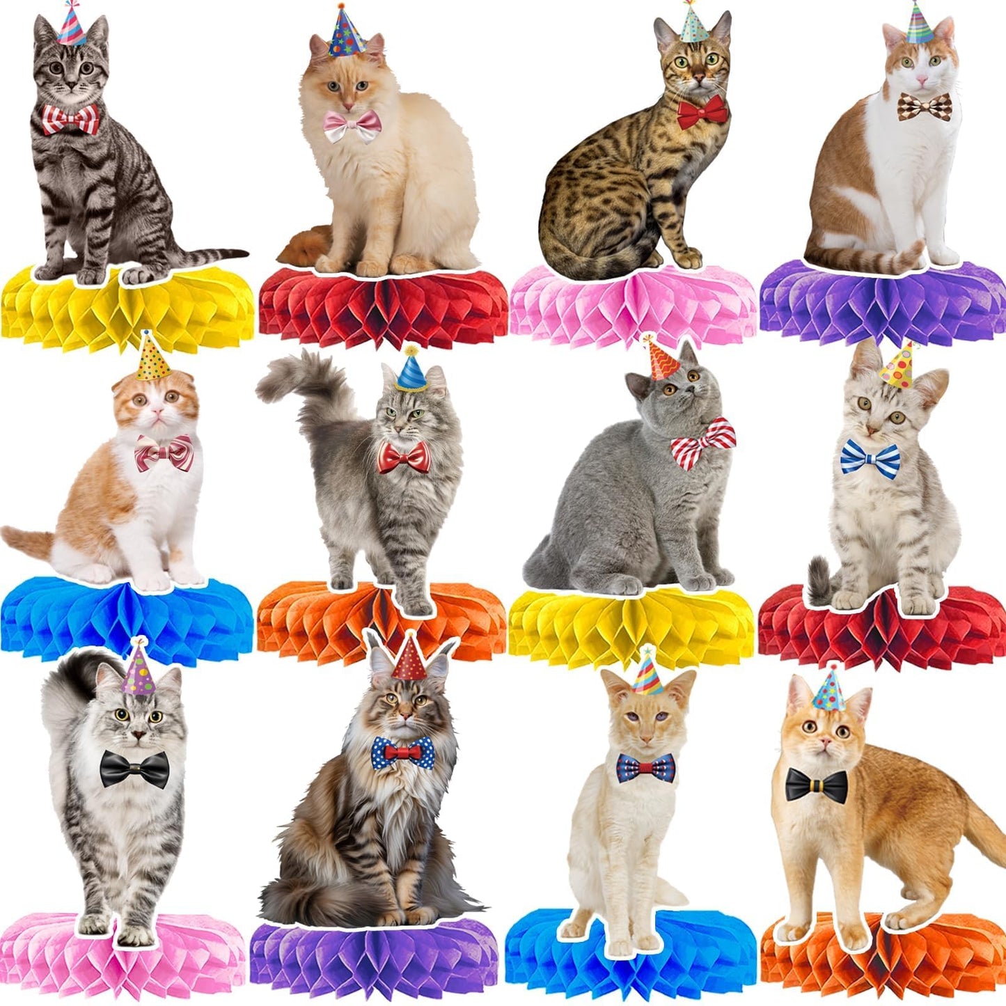 Cat Party Honeycomb Table Centrepieces – 12 Piece