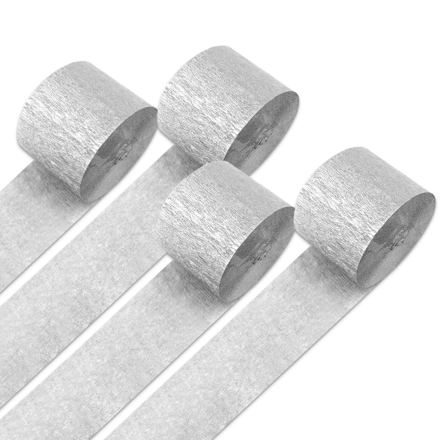 Silver Crepe Paper Party Streamers – 4 Rolls, 82 Ft Each