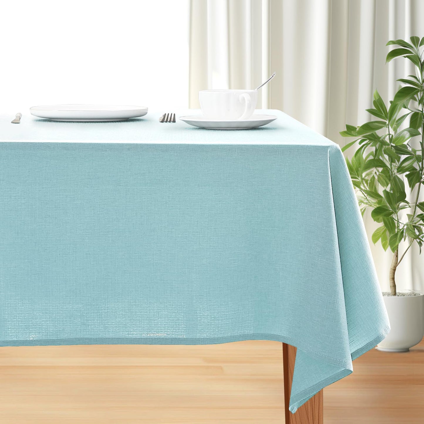 IVAPUPU Textured Linen Table Cloth for Rectangle Table Waterproof Fabric Tablecloth Rectangular Wrinkle Free Wipeable Dining Table Cover for Wedding/Birthday/Party Decor 52 x 70 Inch Light Blue