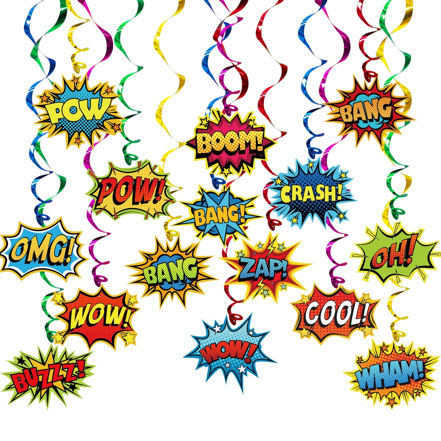 Superhero Foil Hanging Swirls & Cutouts Party Decorations - 30 ct