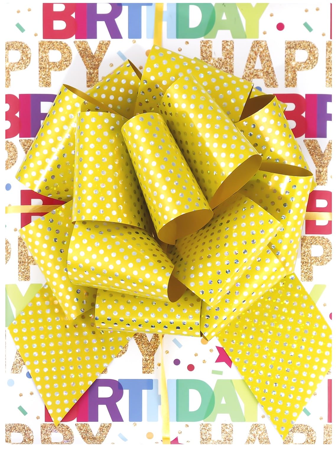 Asacbiiin Sparkly Christmas Pull Bows for Gift Wrapping: 6 Inch Ribbon Gift Bows for Presents - 6PCS Large Pull Bows for Gift Baskets - Big Christmas Bows for Gift Wrapping (Yellow)