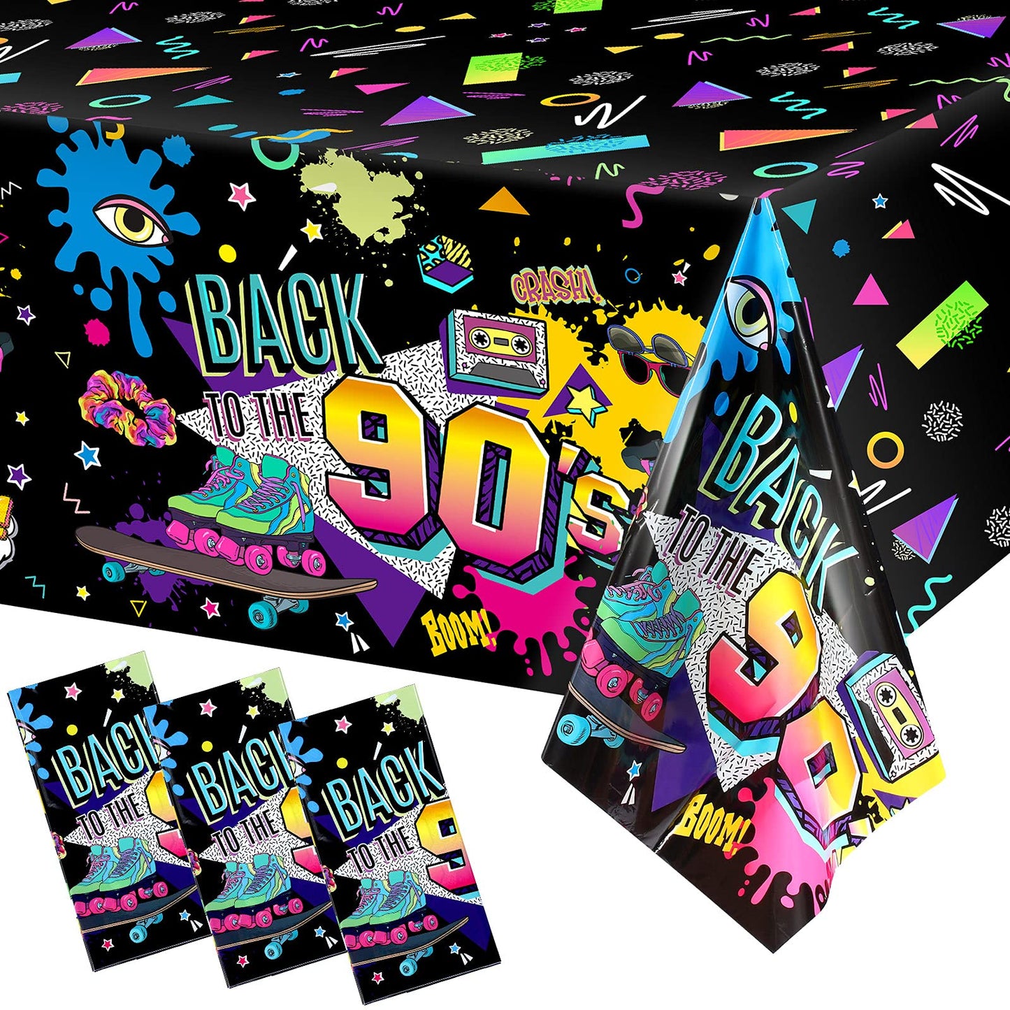 Back to the 90s Plastic Party Table Covers – 3 Pack, 54 x 108 Inch