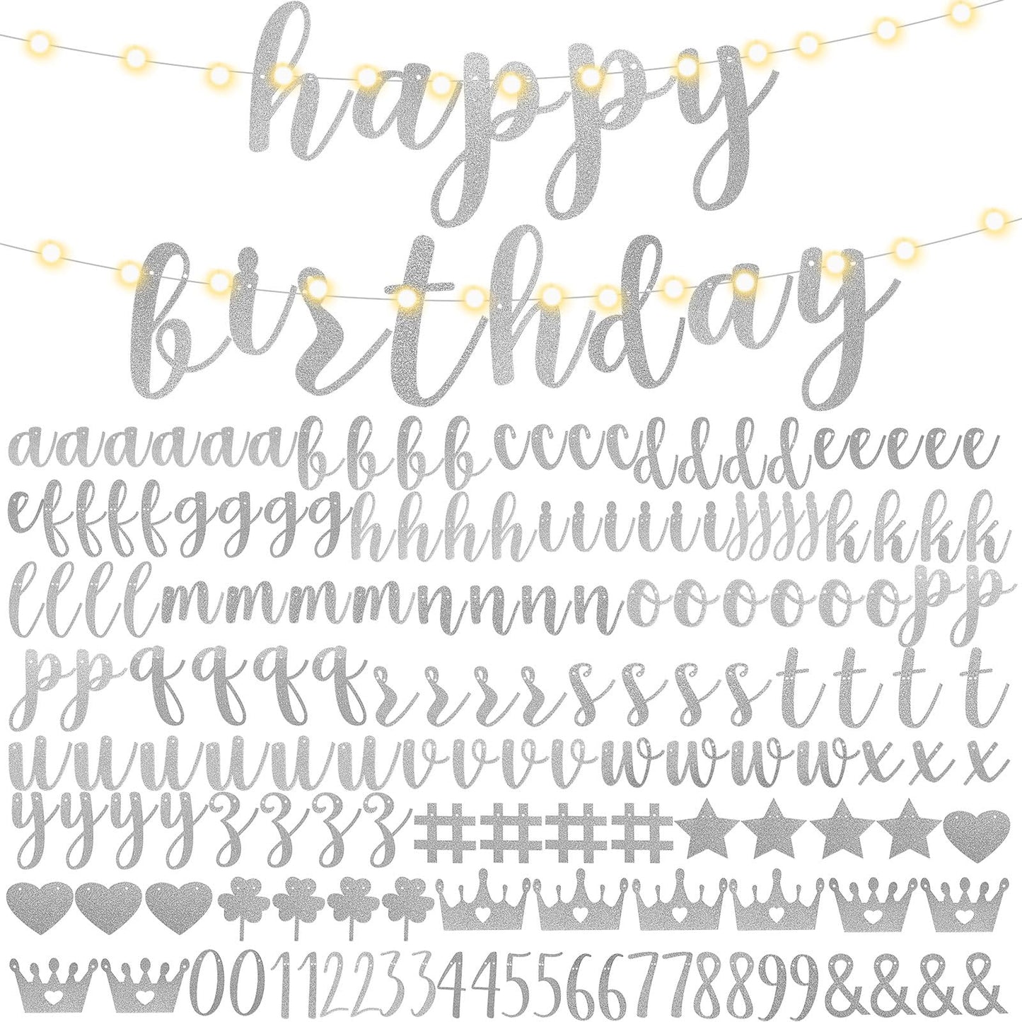 Silver Glitter DIY Customisable Banner Kit – 167 Pieces