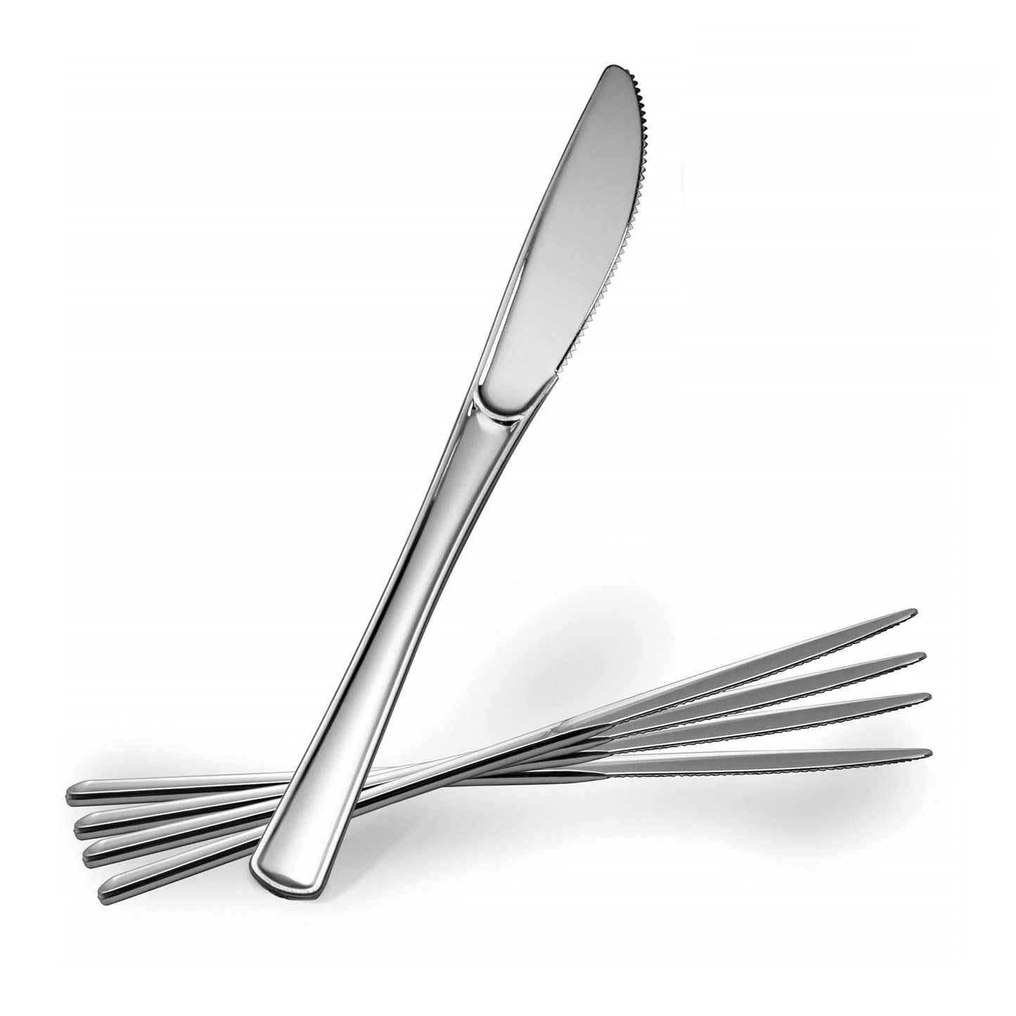 Plasticpro Disposable Heavy Duty Silver Plastic Knives Fancy Plastic Silverware Looks Like Real Silver Cutlery - Utensils Great for Catering EventsParties and Weddings Pack of 160
