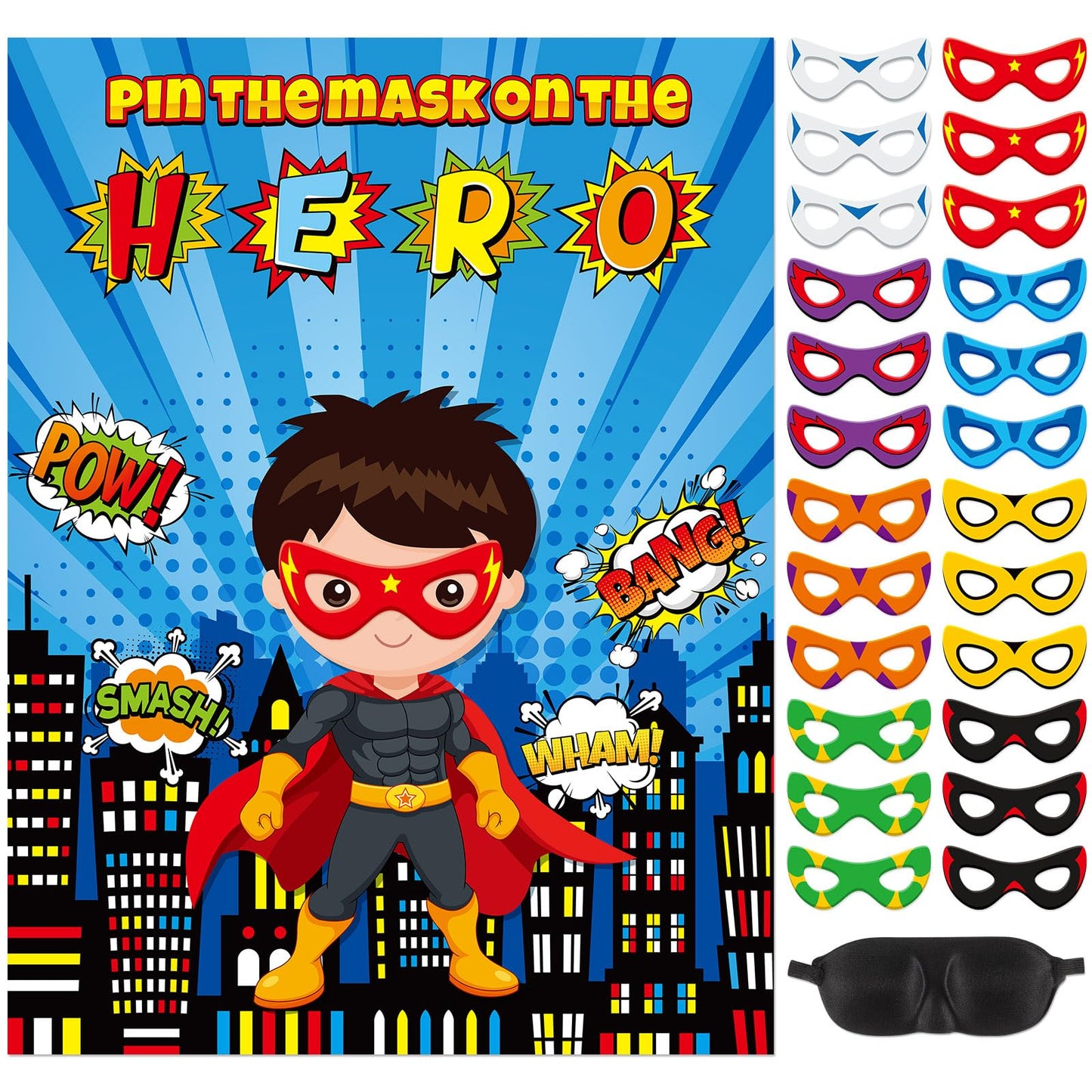 Superhero Pin the Mask Party Game with Stickers & Blindfold