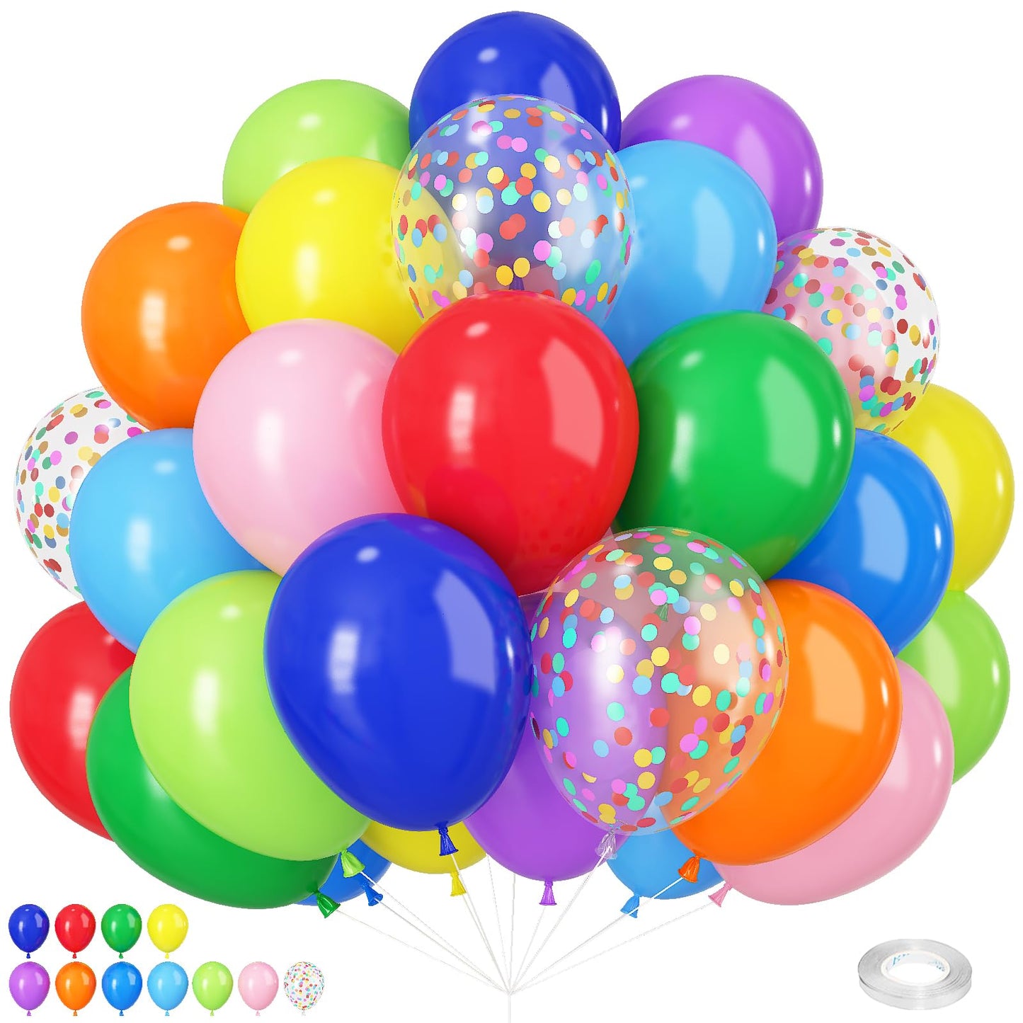 Rainbow Latex Party Balloons 12 Inch - 56 ct