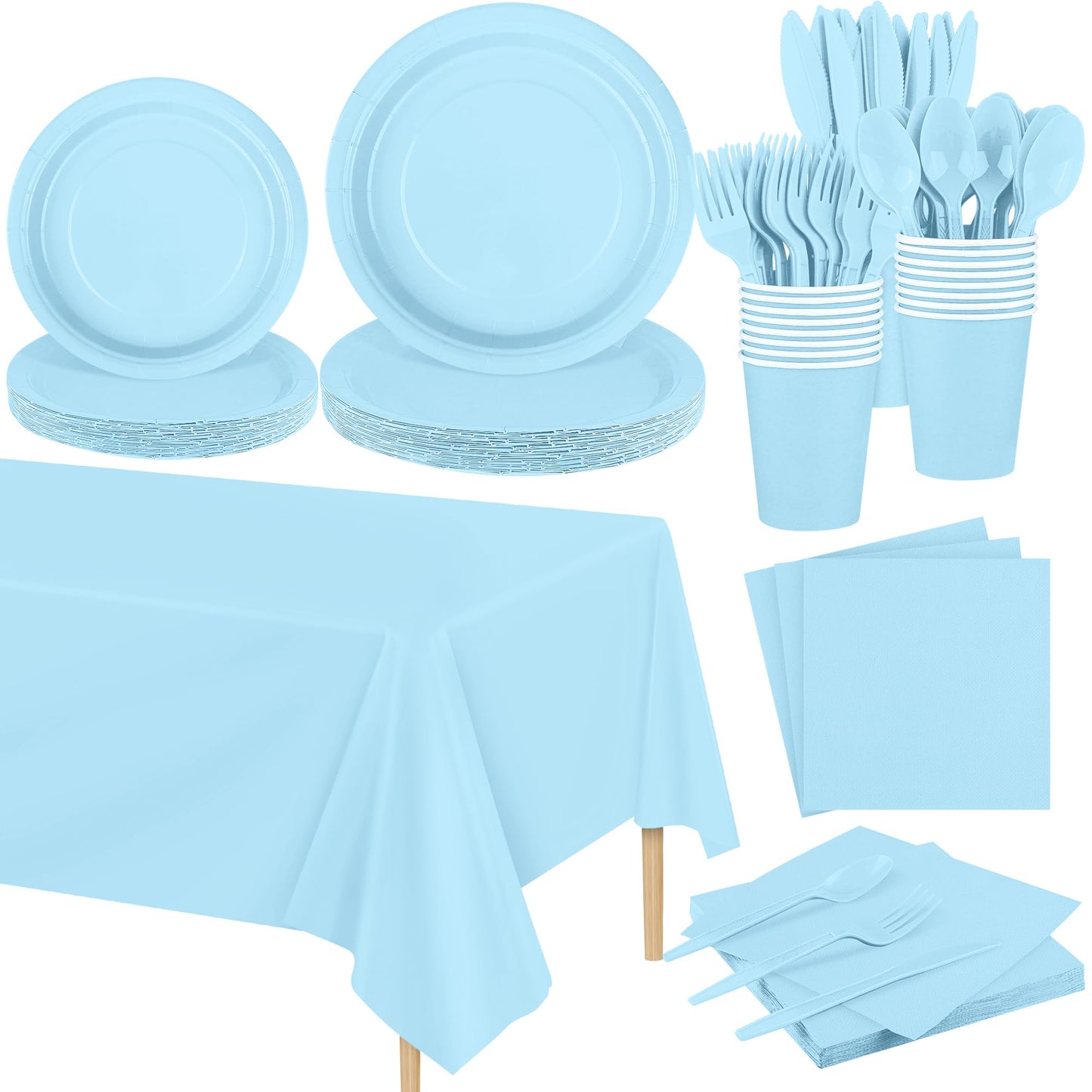 Light Blue Elegant Party Supplies Dinnerware Set for 24 Guests