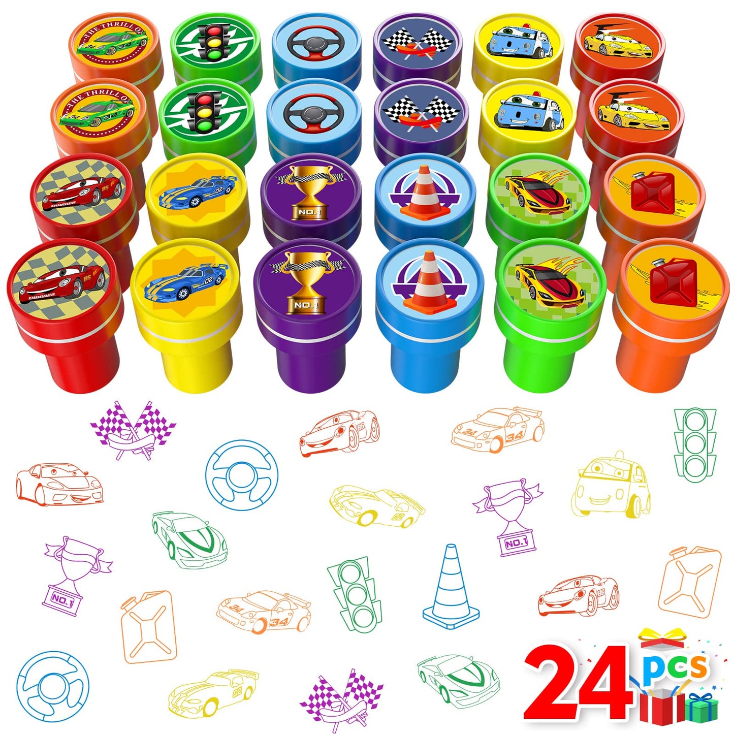 Race Car Wheels Self-Inking Stamp Party Favours – 24 Pack