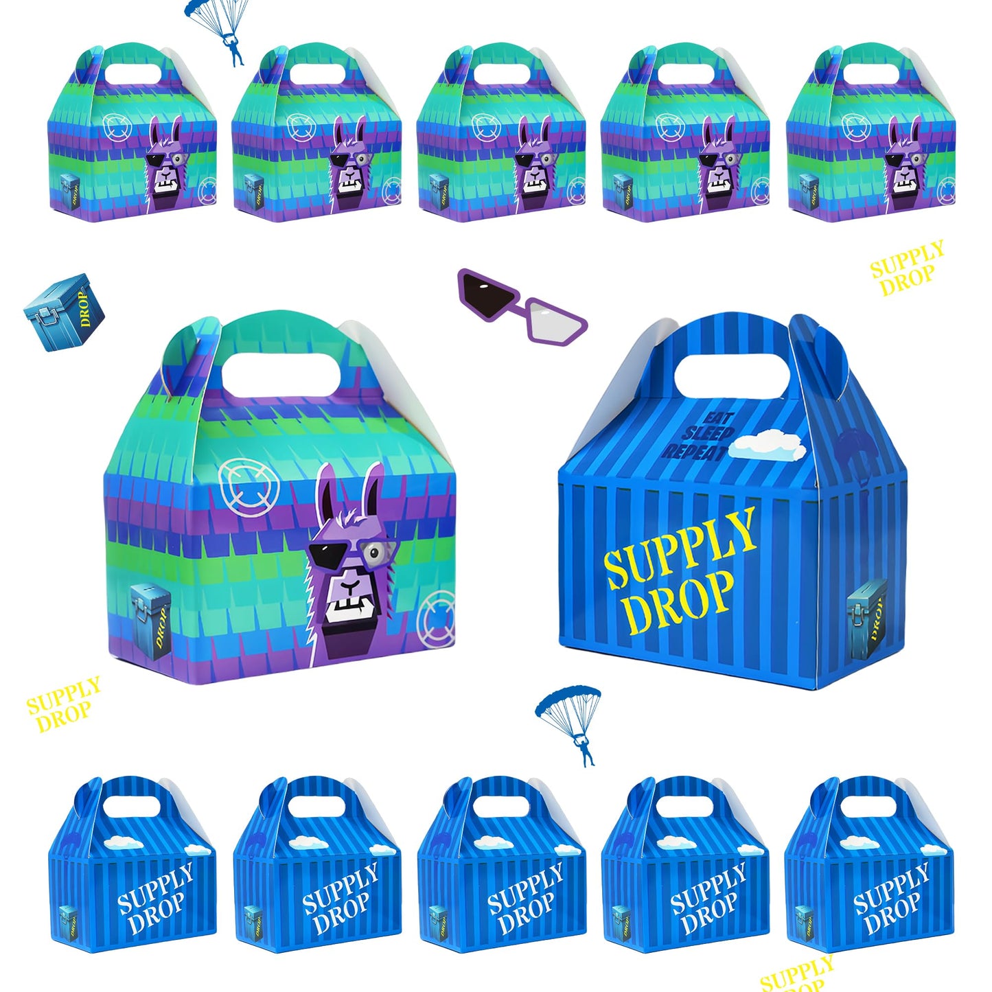 Video Game Llama Gable Treat Boxes with Handles – 16 Pack