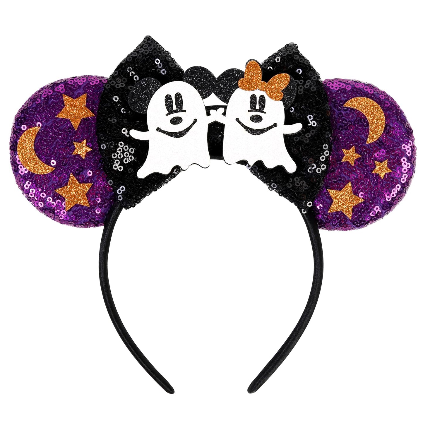 Purple Ghost Sequin Mouse Ear Headband with Bow – Halloween