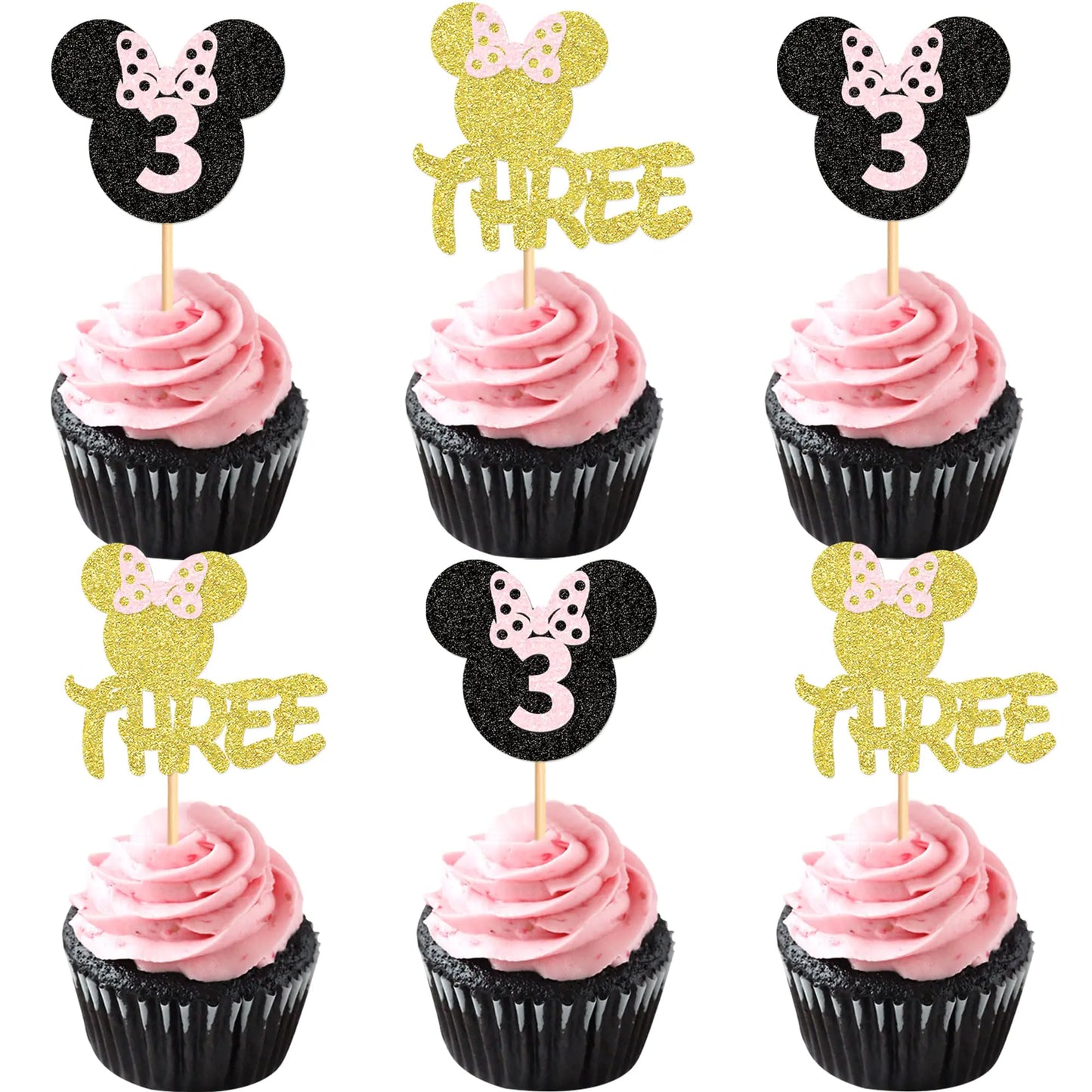 Classic Mouse Character 3rd Birthday Cupcake Toppers - 24 ct