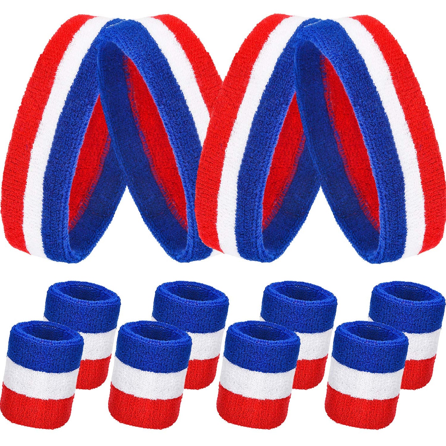 4 Sets Striped Sweatbands Set Sports Sweatbands and Headband Wristbands Colorful Cotton Striped Sweatband Set American Flag Style for Men and Women(Red White and Blue)