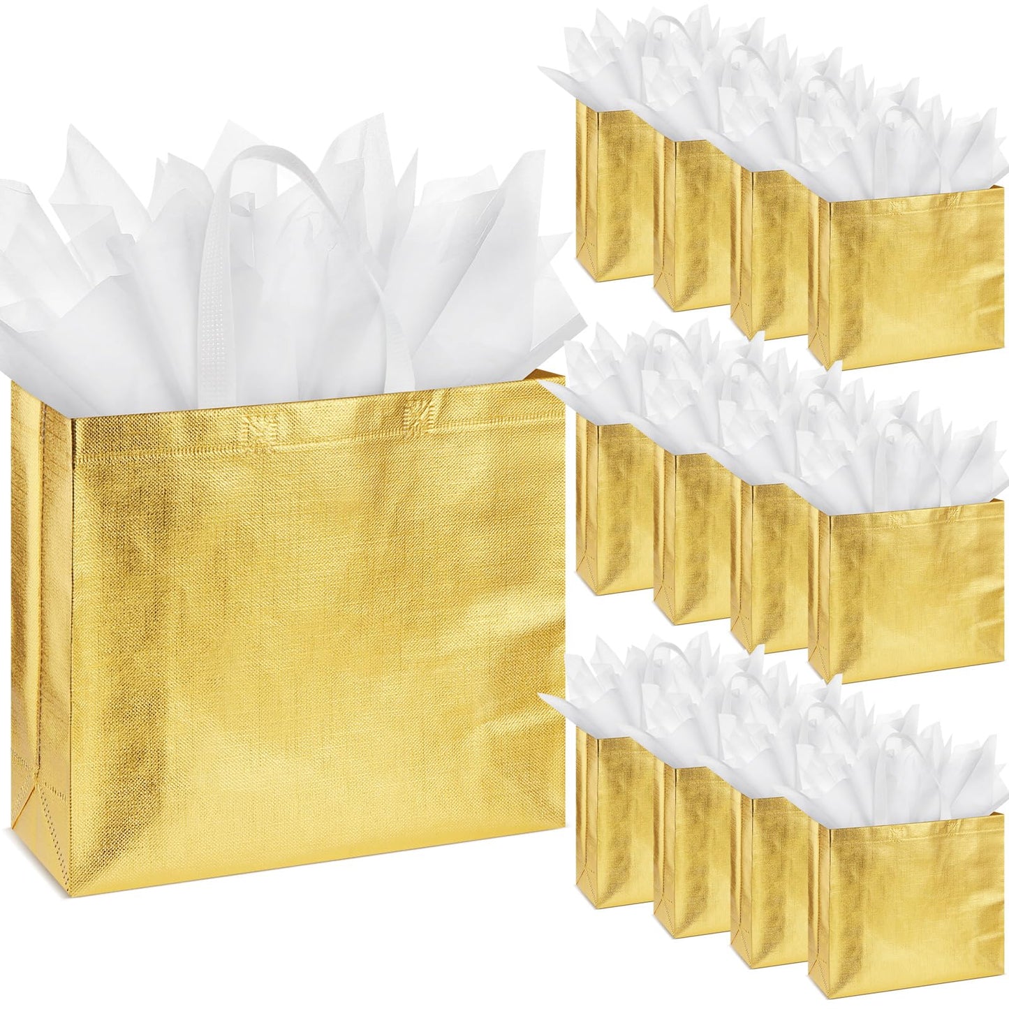 Gold Reusable Gift Bags with Handles - 50 ct