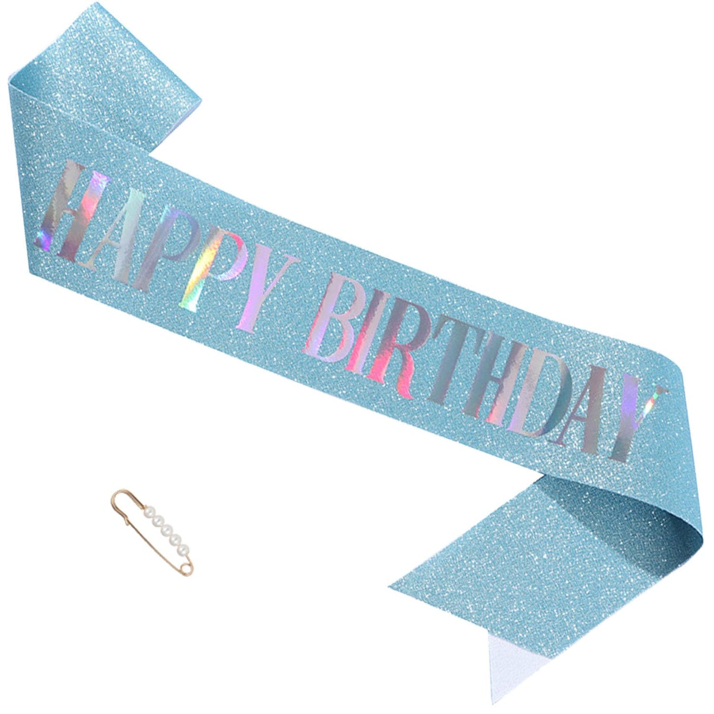 Happy Birthday Glitter Sash with Pearl Pin – Blue