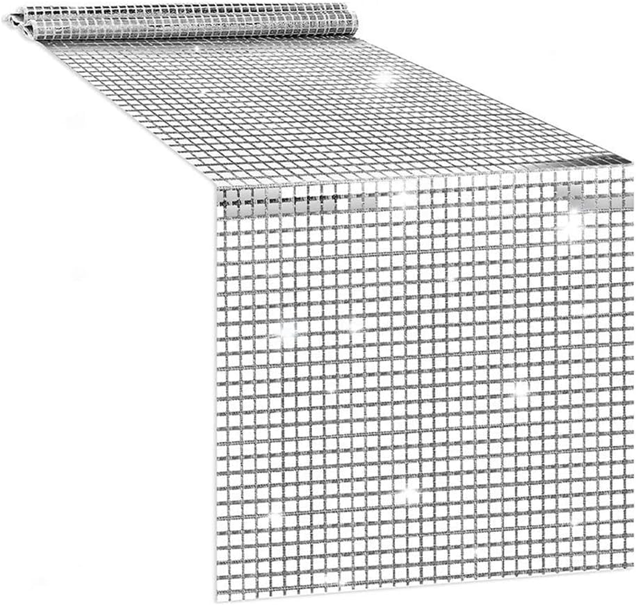 Silver Glitter Sequin Disco Party Table Runners – 3 Pack, 71 Inch