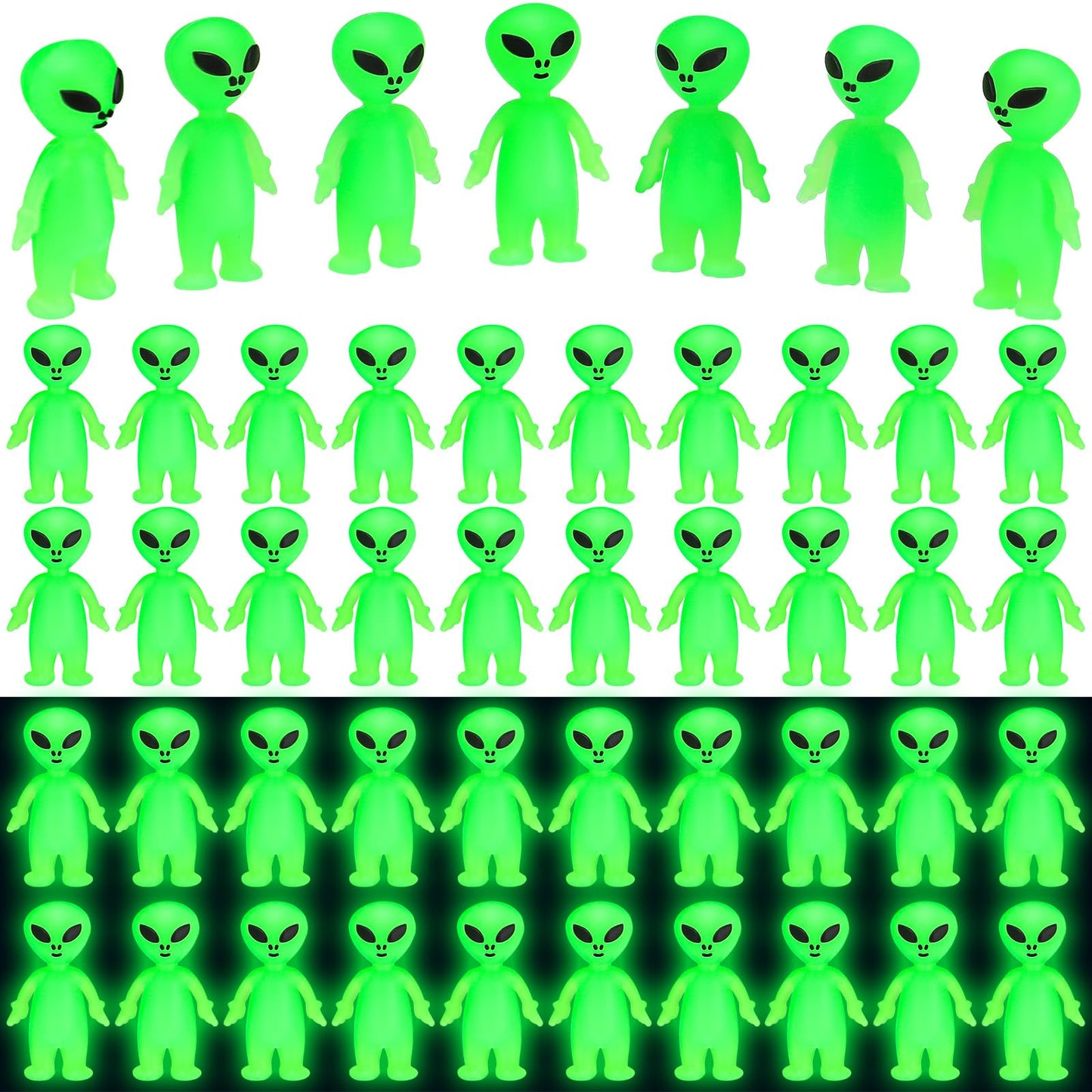 Mini Alien Figures Glow in the Dark – 50 Pack