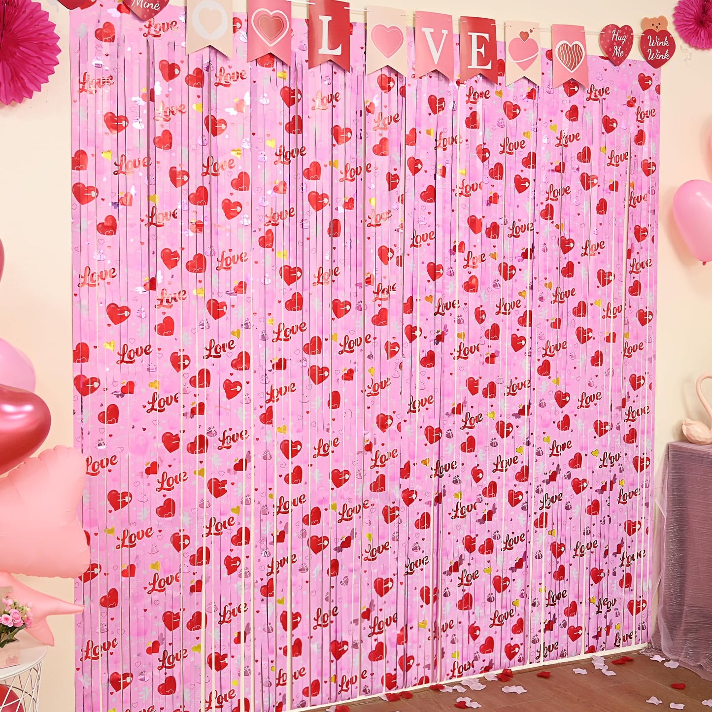 Valentine Cupid Foil Fringe Backdrop Curtains – 2 Pack