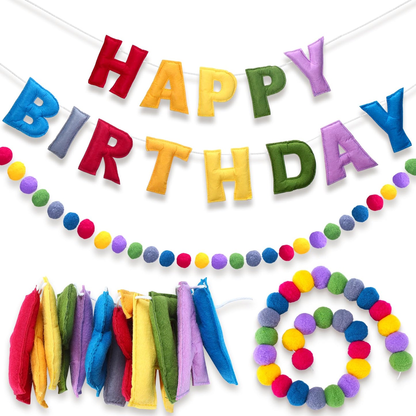 Rainbow Felt Happy Birthday Banner Garland