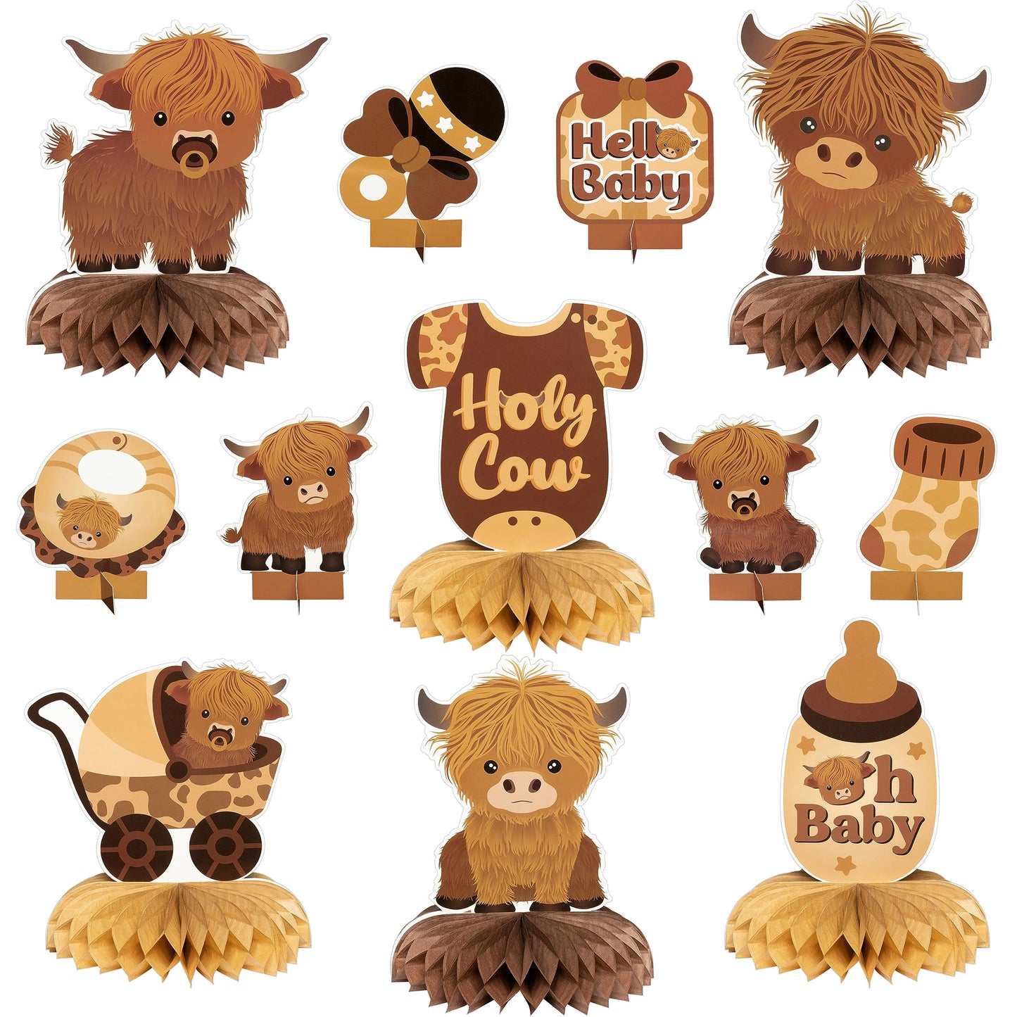 Highland Cow Honeycomb Table Centrepieces – 12 Piece