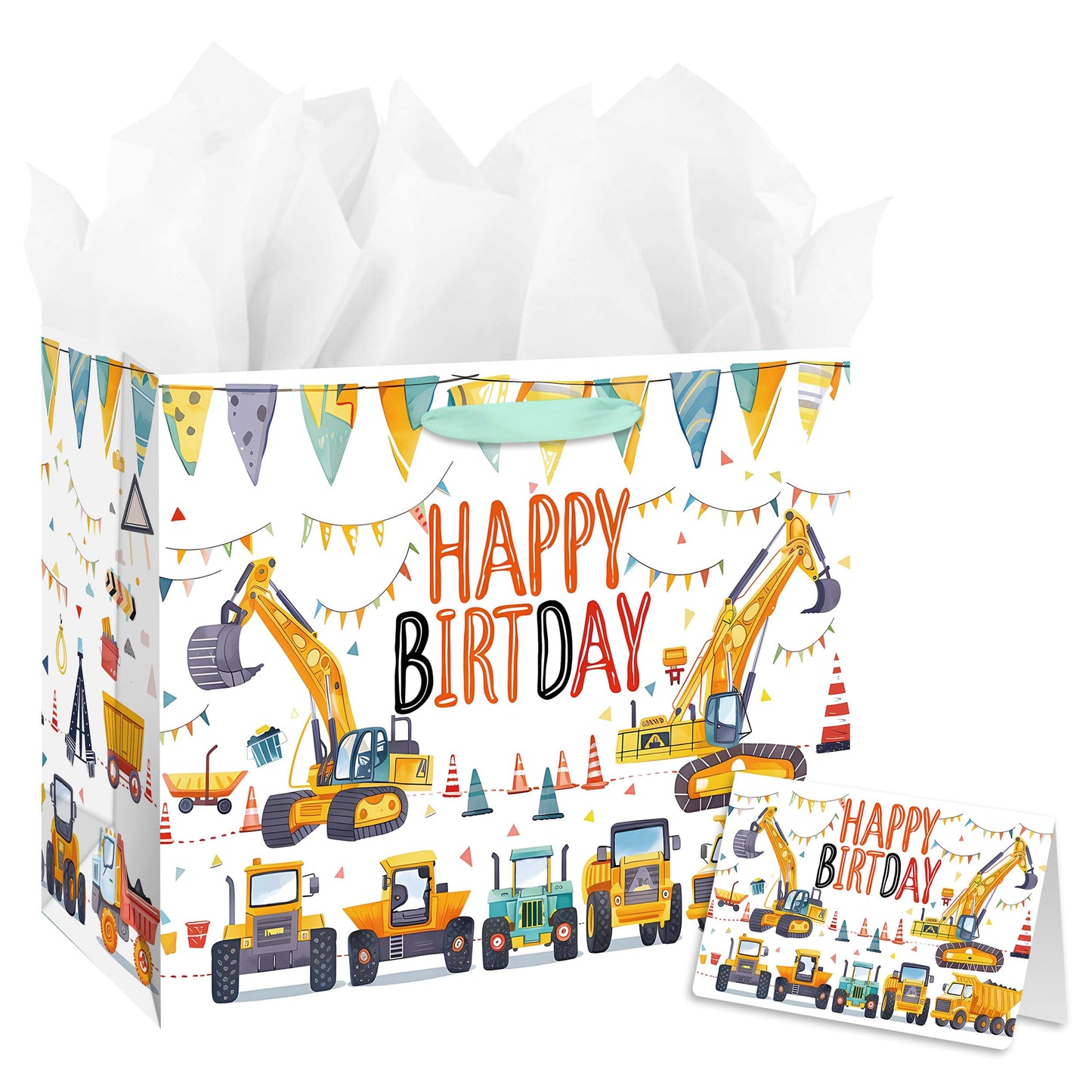 Construction Vehicle Colourful Birthday Gift Bag Set