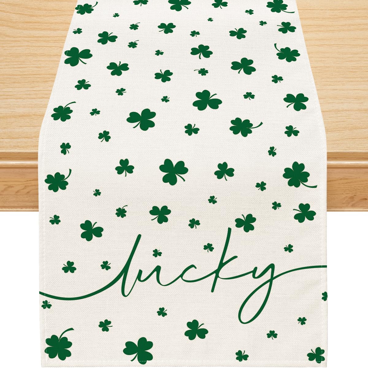 Siilues St Patricks Day Table Runner Lucky Shamrock St. Patricks Day Decoraions Green Seasonal Spring Holiday Table Decorations for Indoor Outdoor Dining Table Decor (White 13 x 48)