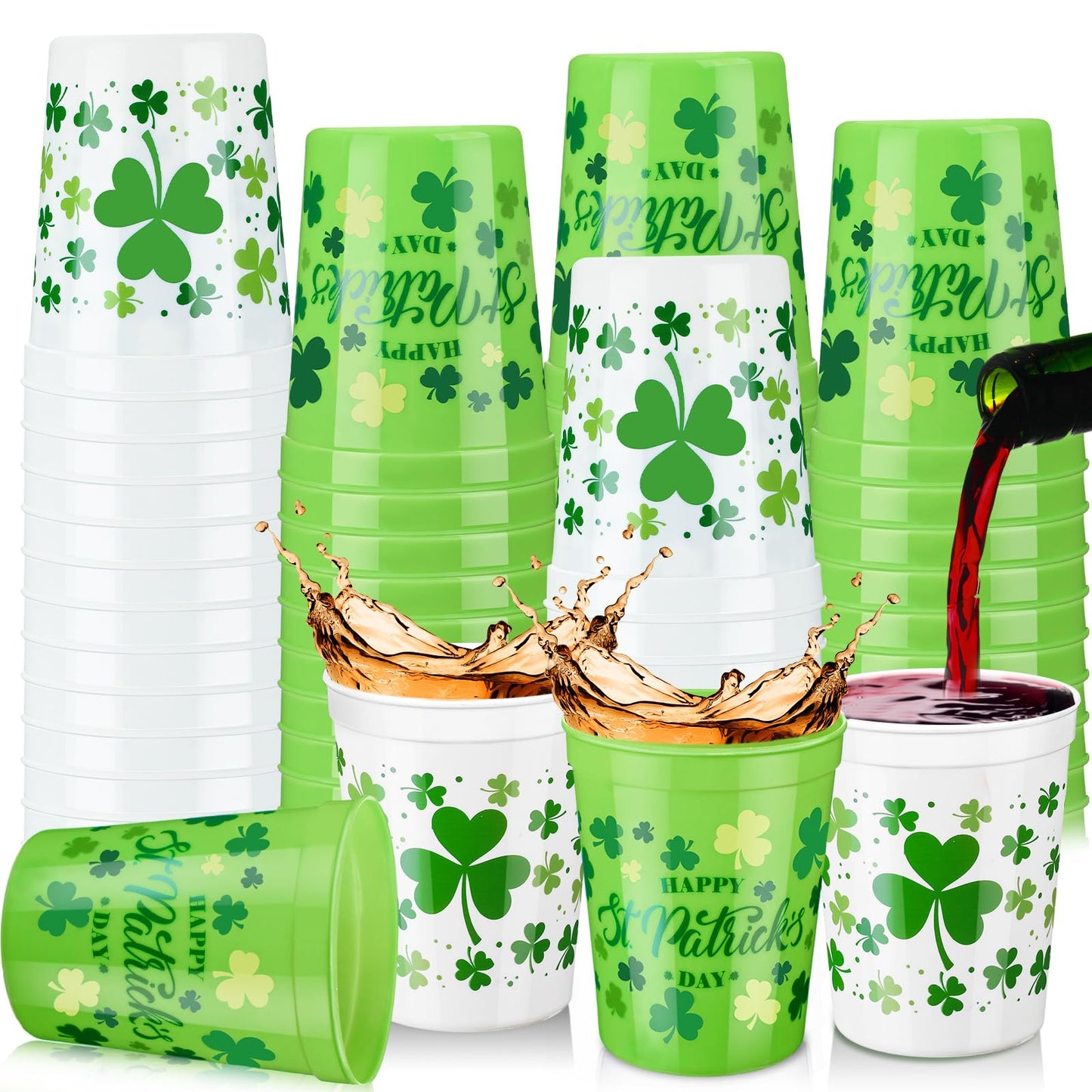 St. Patrick’s Day Shamrock Reusable Plastic Cups 24-Pack