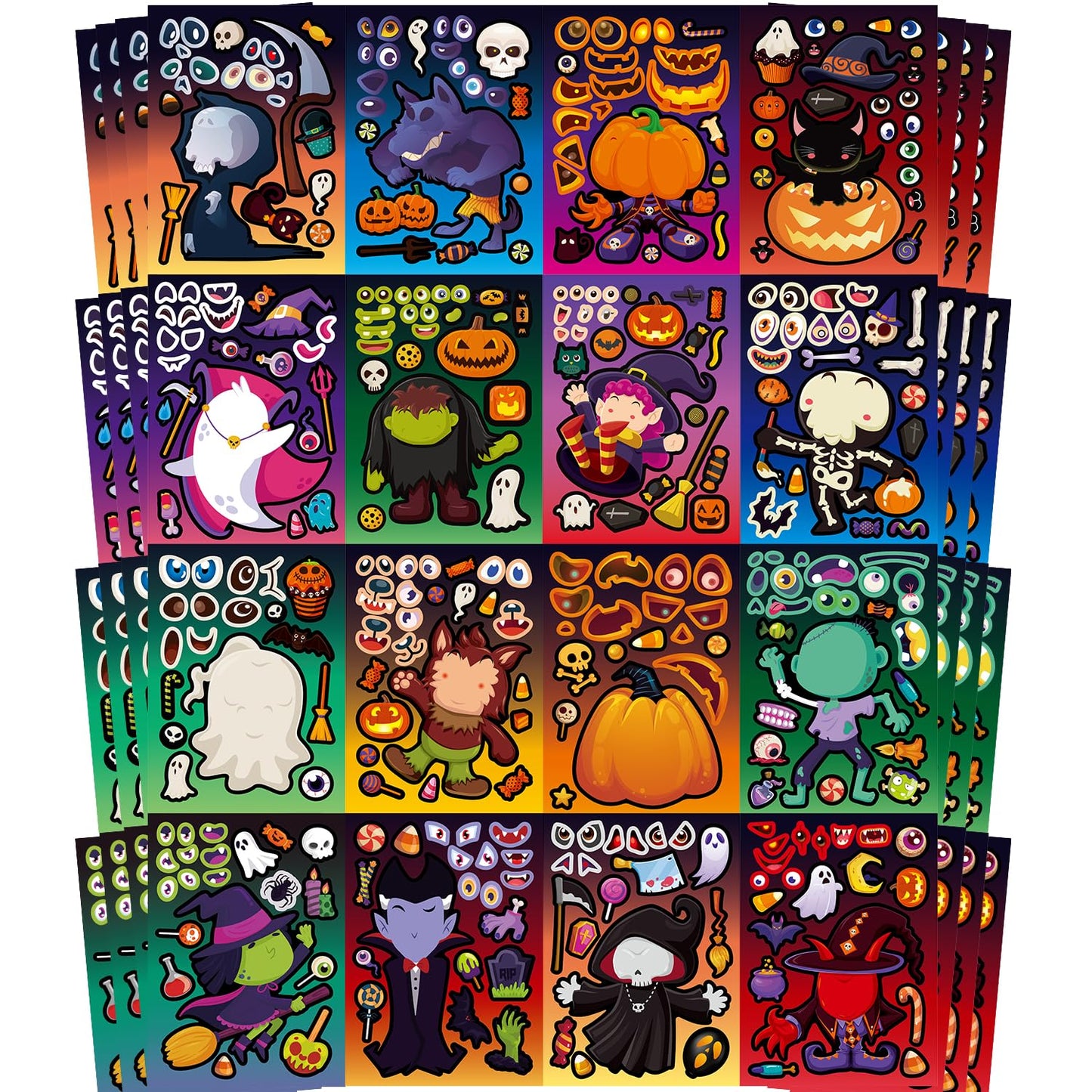 Halloween Make-a-Face Party Game Sticker Sheets – 64 Pack