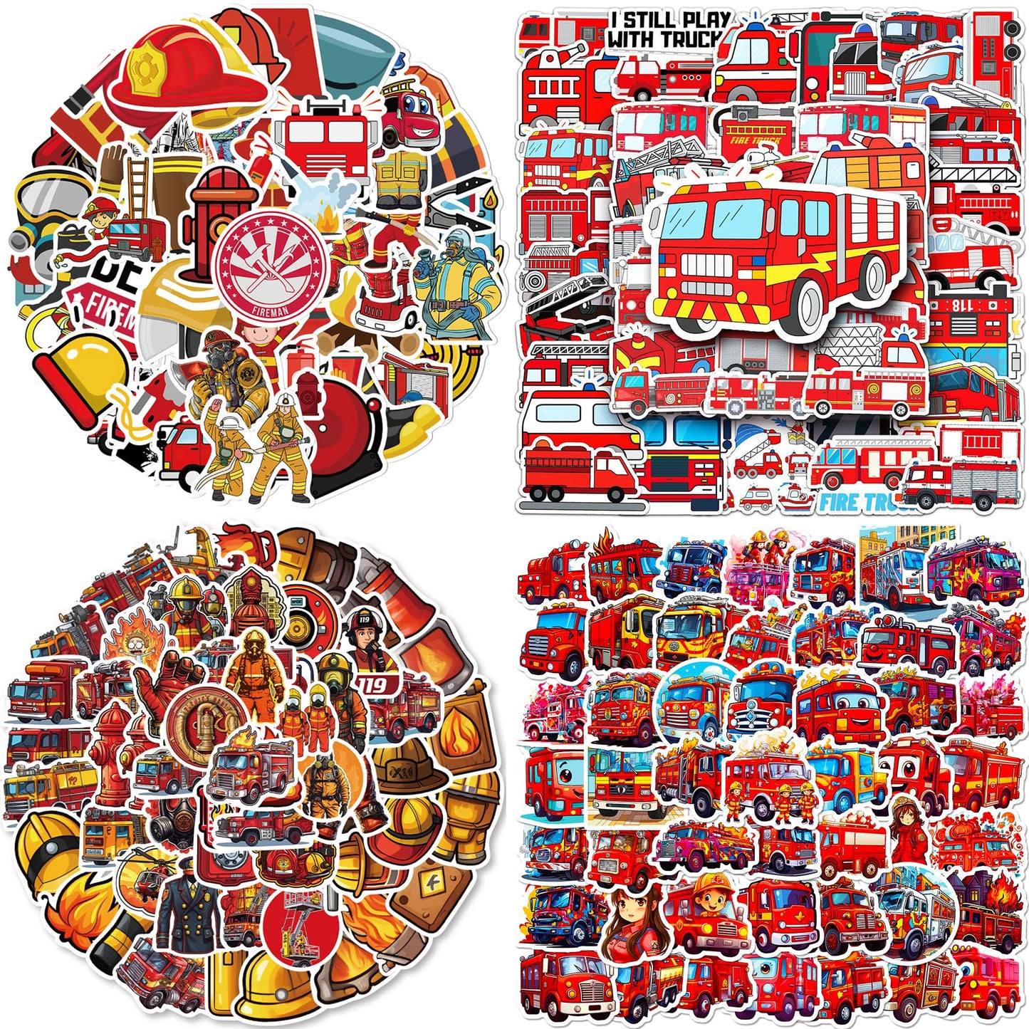 Fire Truck Cartoon Vinyl Sticker Set – 213 Pack, Waterproof Decals