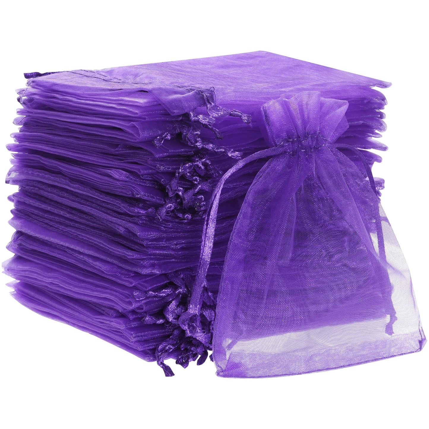 Purple Satin Organza Drawstring Gift Bags – 100 Pack