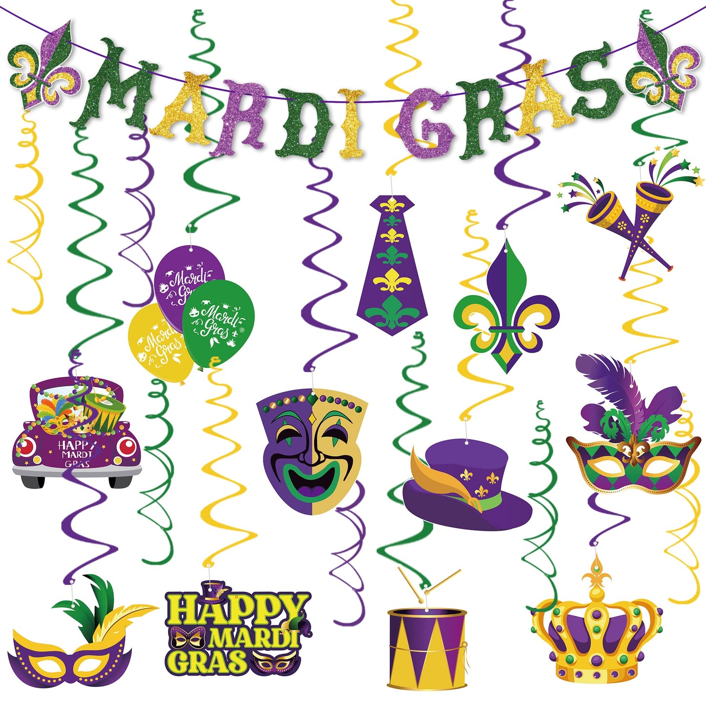 Mardi Gras Festive Hanging Swirl Ceiling Decorations