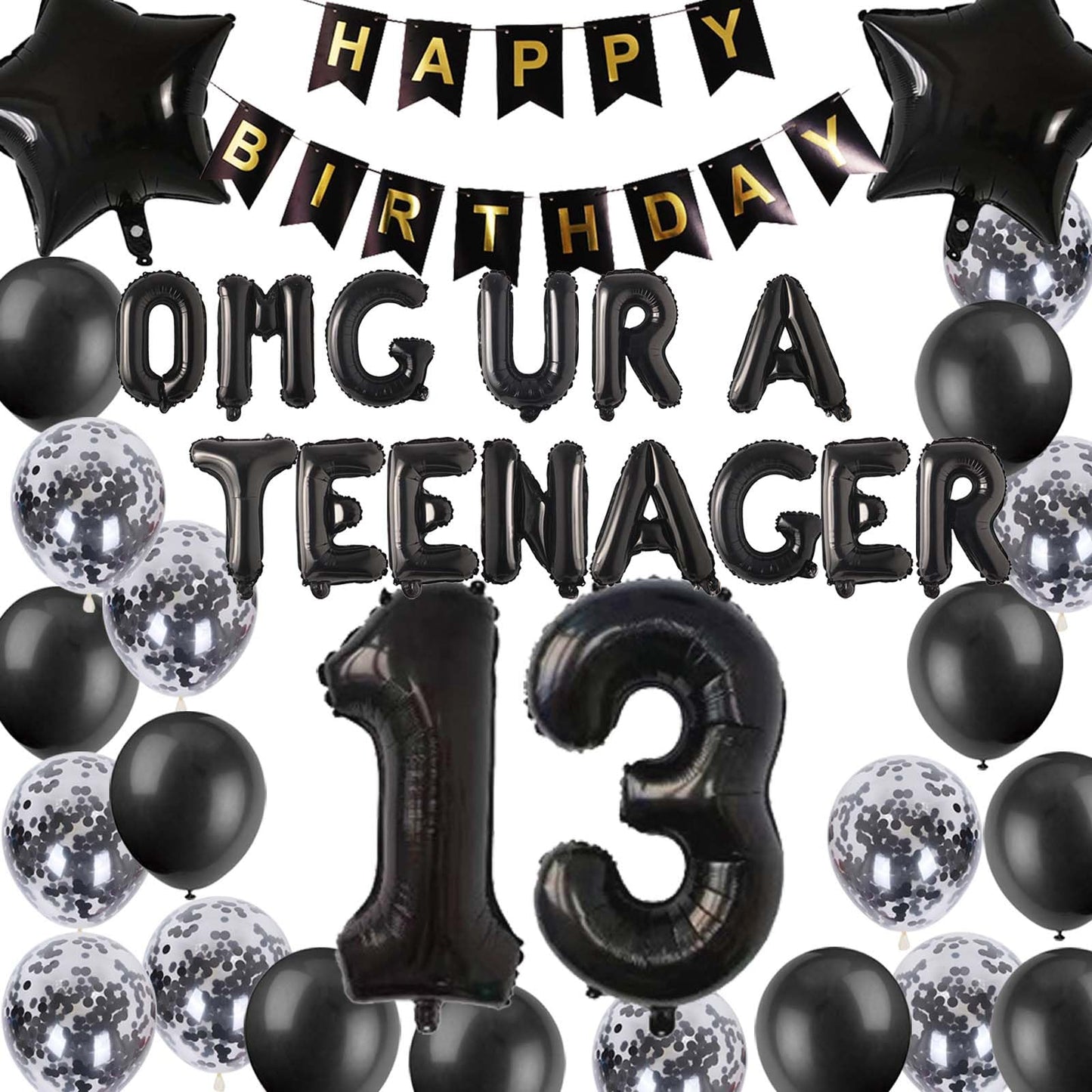 Black Teenager 13th Birthday Party Decorations Balloon Set for Boys