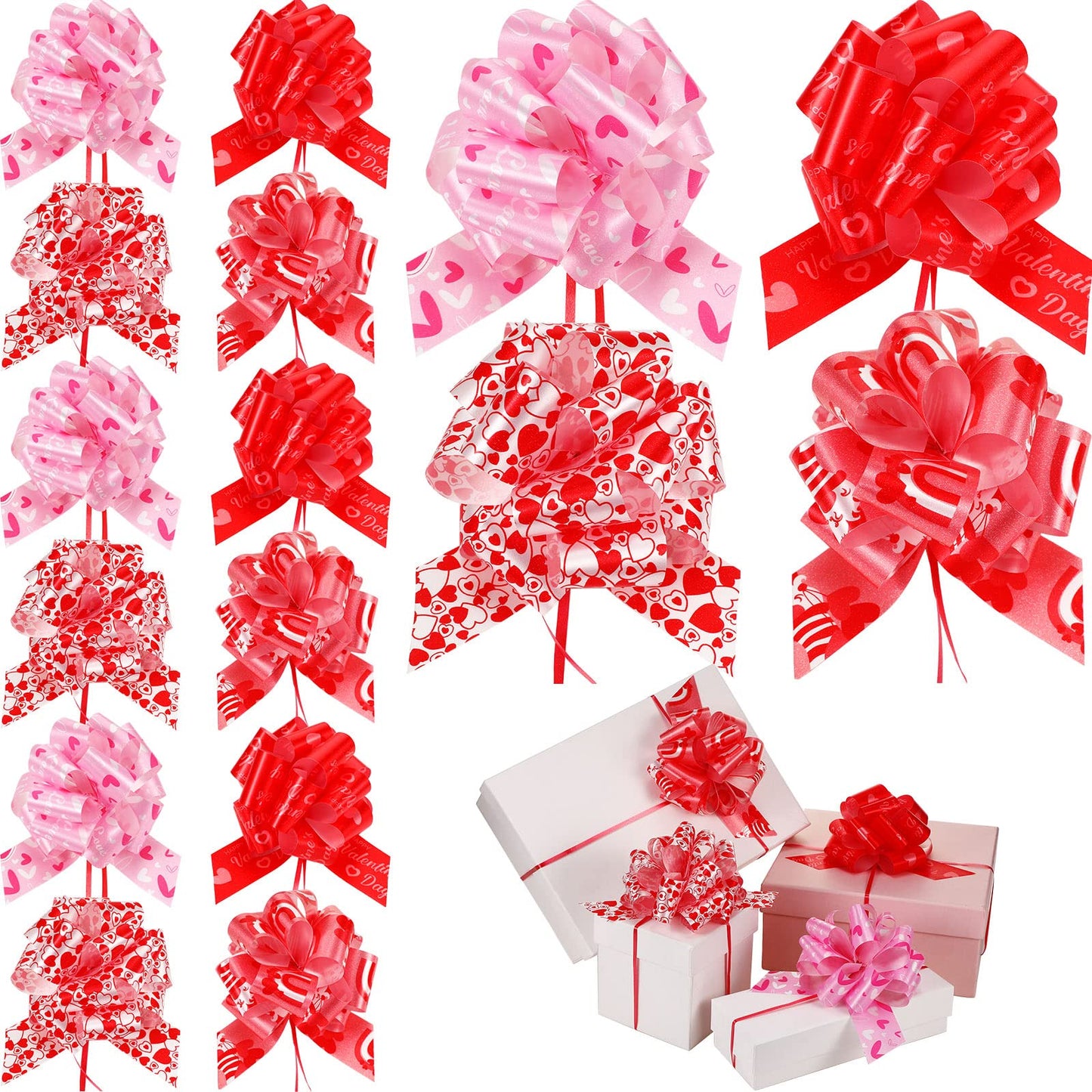 Valentines Decorative Heart Pull Gift Bows - 48 ct