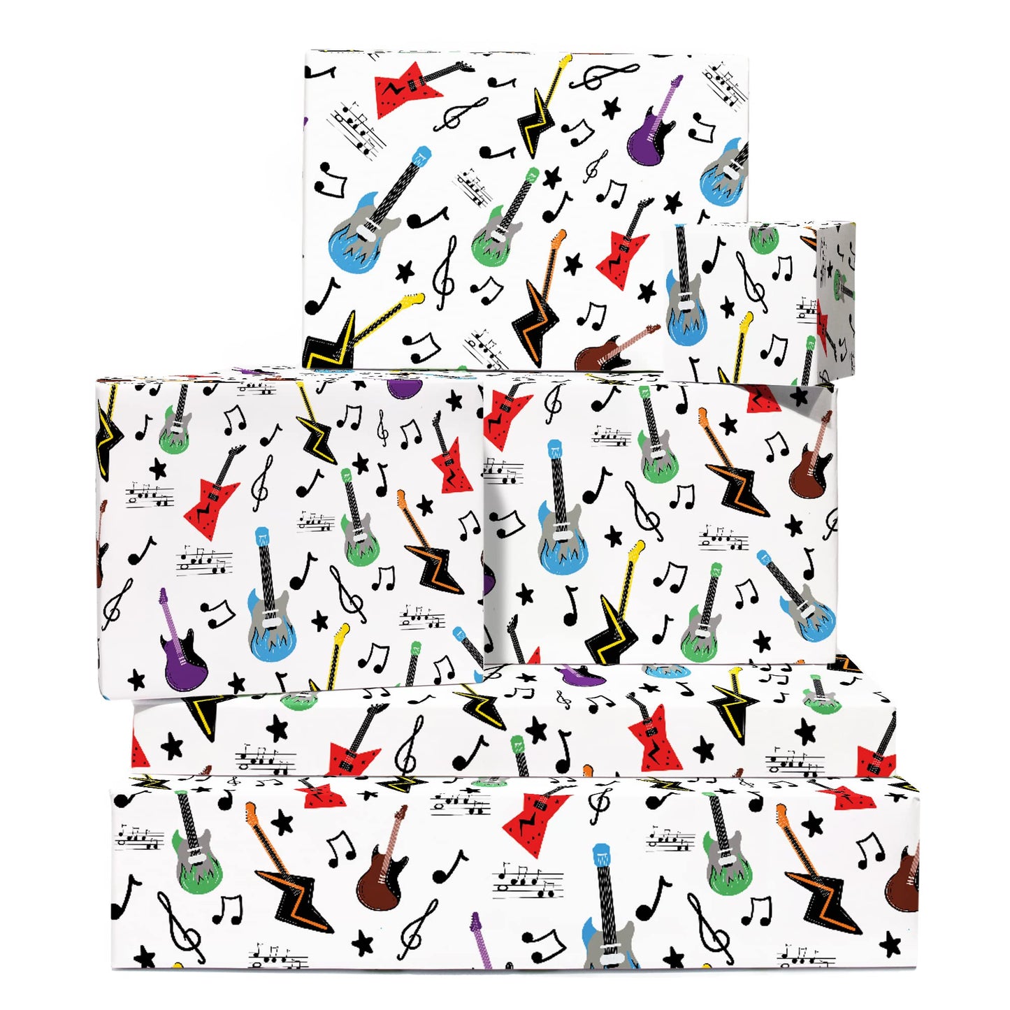 Music Guitar Birthday Wrapping Paper – 6 Sheets with Gift Tags