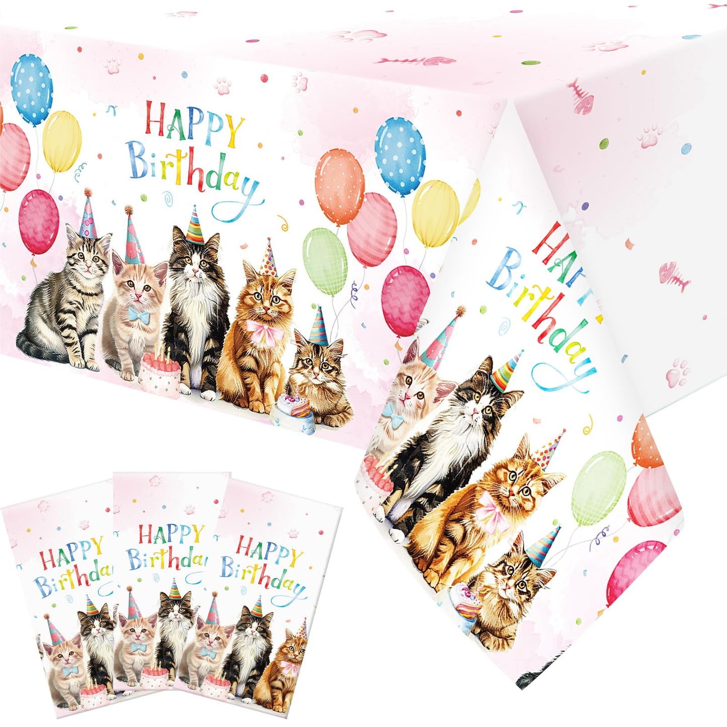 Cat Pink Paw Print Plastic Party Tablecloth – 3 Pack