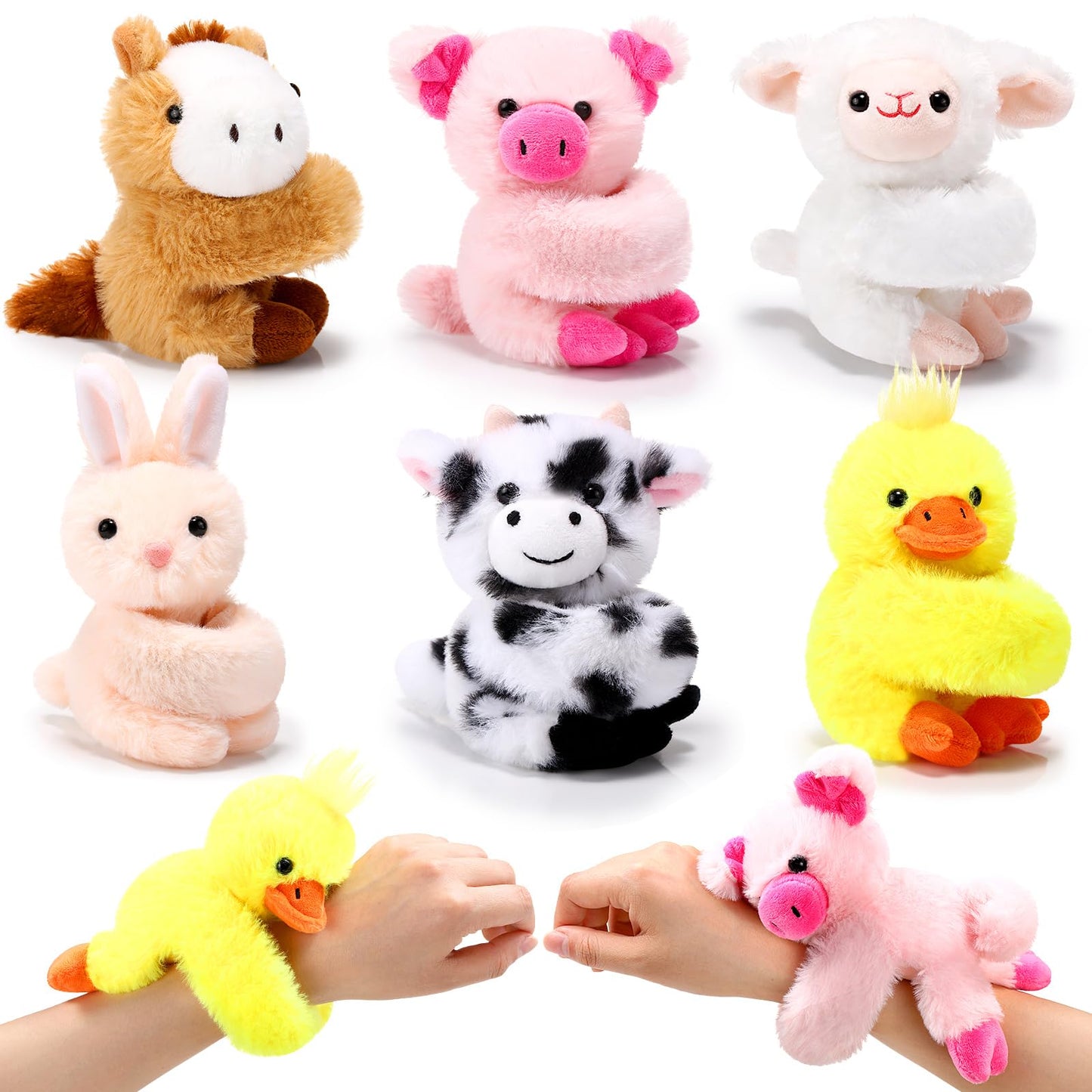 Farm Animal Plush Stuffed Animal Slap Bracelets – 6 Pack
