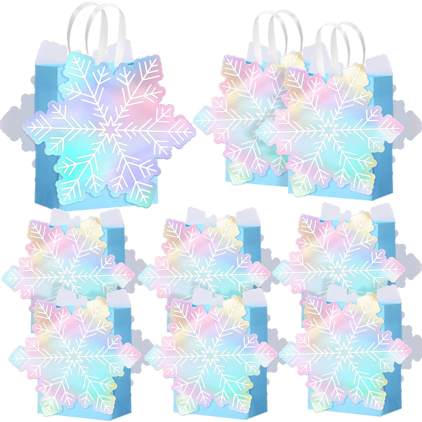 Blue Snowflake Party Favour Gift Bags with Handles – 24 Pack